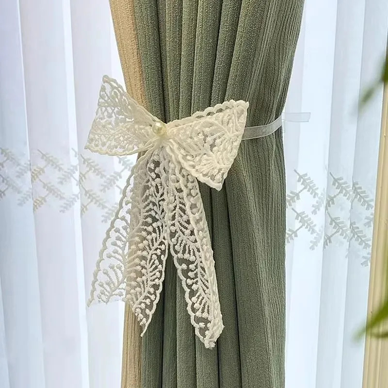 2Pcs Minimalist White Bow Curtain Ropes with Pearls – Multi-Use Ties for Sheer/