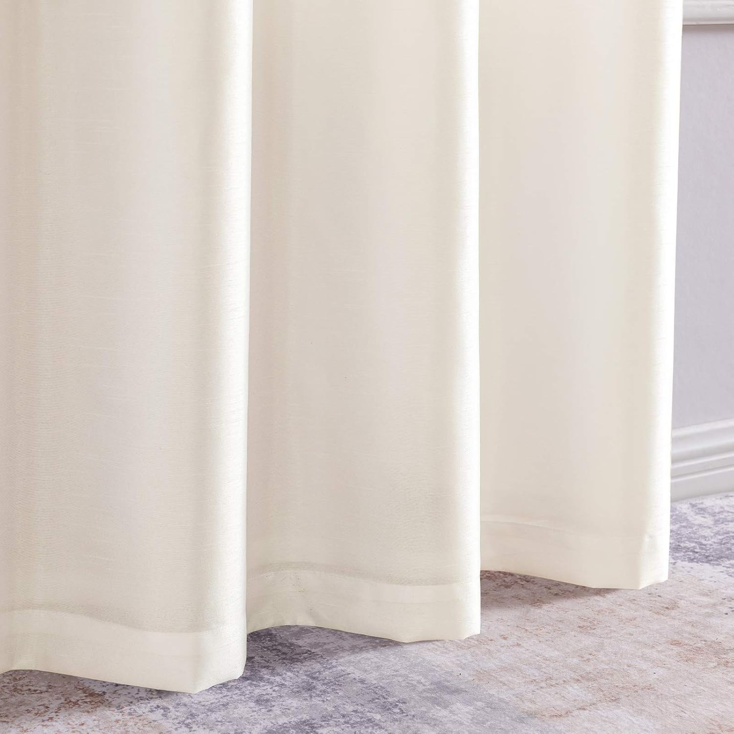 LAZZZY LIGHT GOLD FAUX SILK GROMMET Window Curtains 2 PANELS (W 54″ X L 95″).