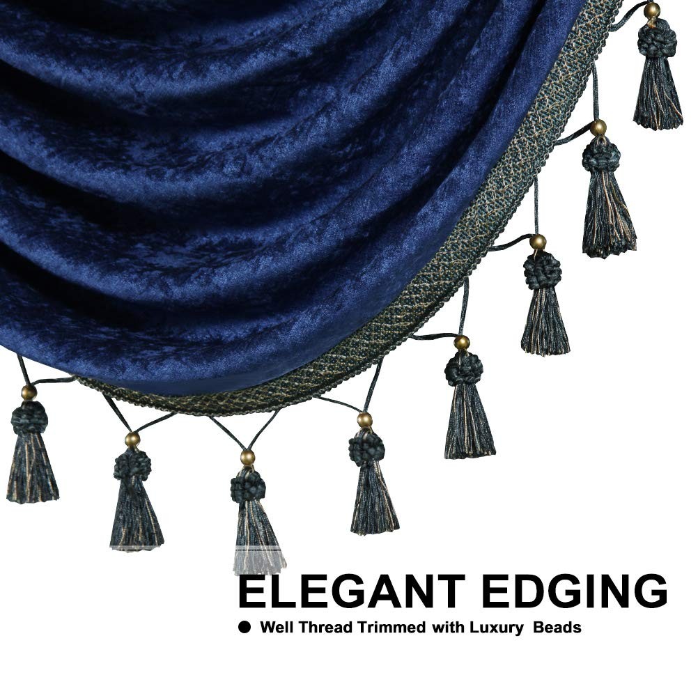 Elkca Thick Royal Blue Chenille Window Curtains Valance For Living Room