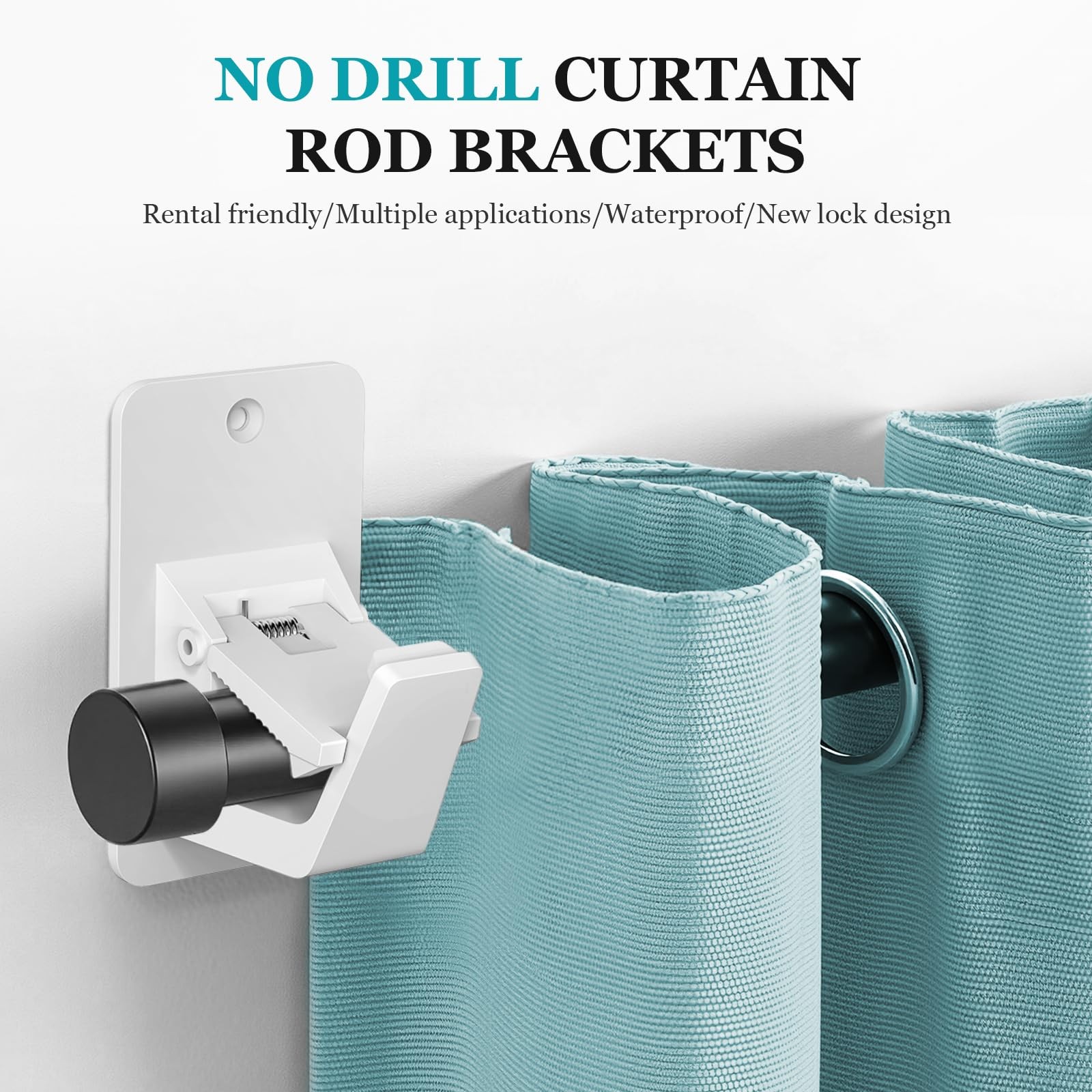 Adhesive No Drill Curtain Rod Brackets – Heavy Duty 30LB Holders for Bathroom…