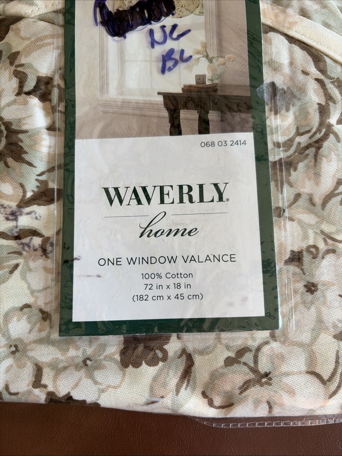 NEW Waverly Home Floral Tan Green Brown Scalloped Valance 72” x 18”