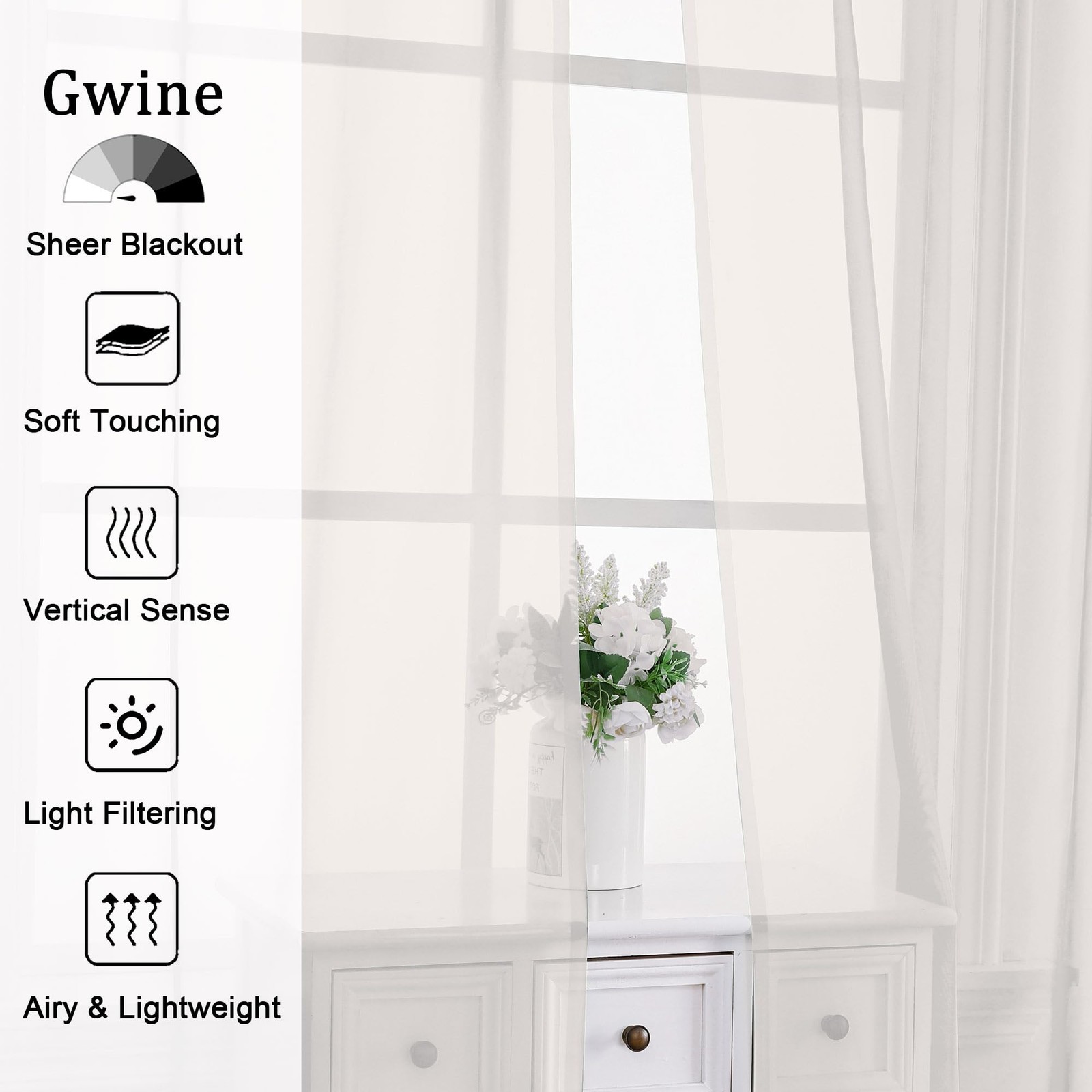 Gwine Sheer Ivory Curtains 96 Inches Long 2 Panels Set, Light Filtering Voile…