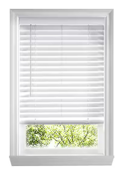HOME DECORATORS COLLECTION WHITE CORDLESS FAUX WOOD BLINDS – WHITE