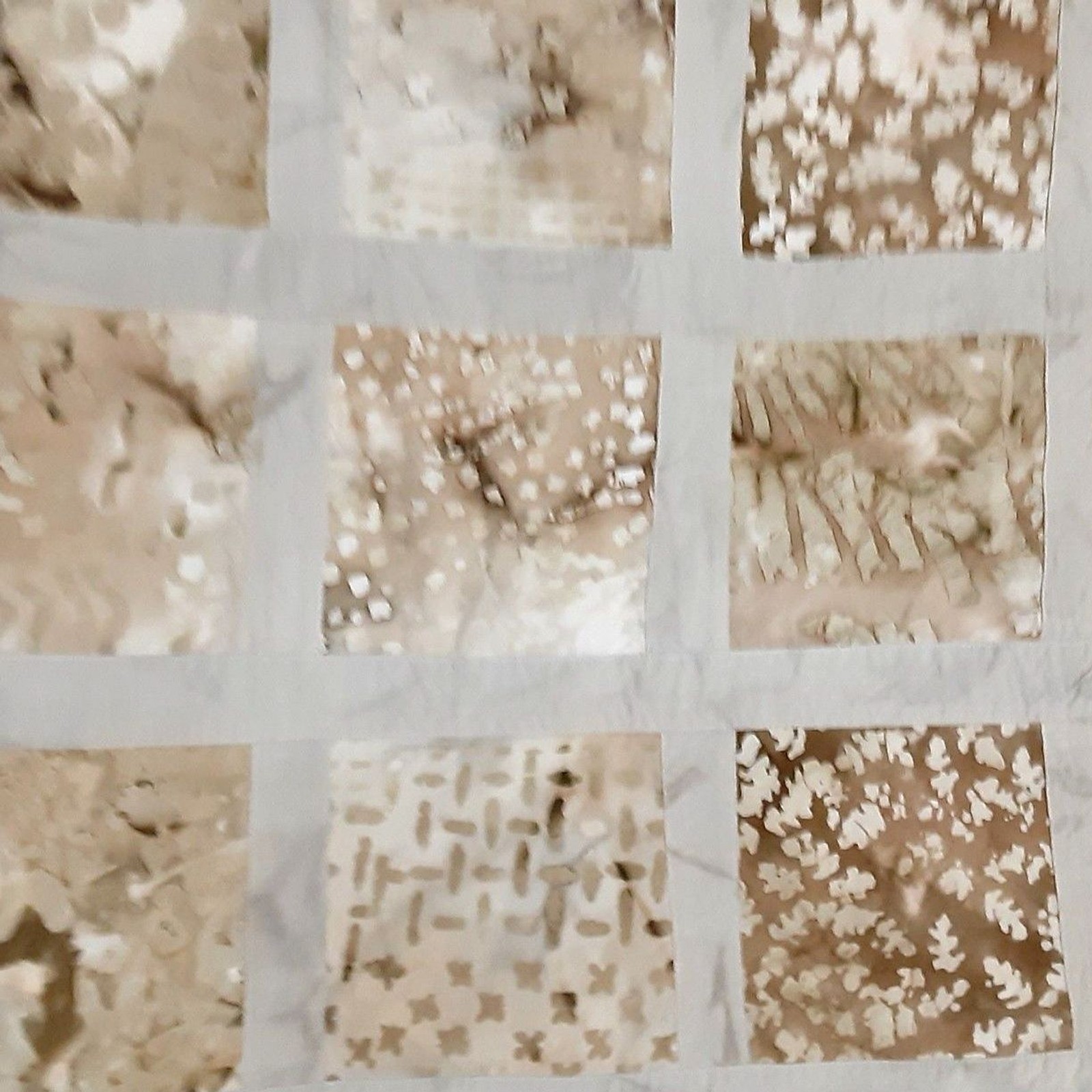 Single 38″X38″ patchwork batik fabric taupe cream brown curtain panel
