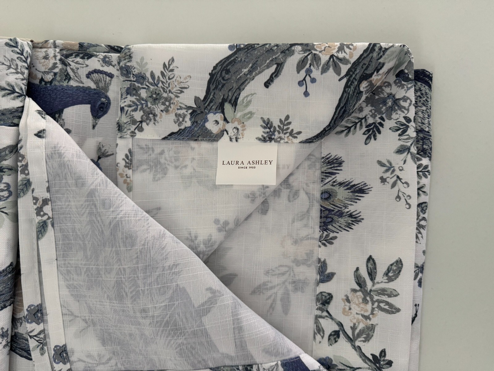 NIP Laura Ashley Window Curtains 2 Panels 38 x 84 Peacock Green Gray Pole Top