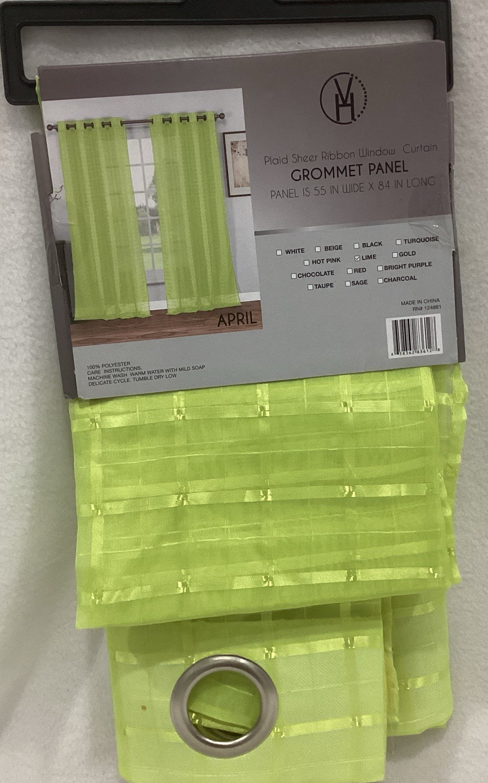 Lime Green Sheer Solid Checkered Grommet Window (1) Panel 55 Wide x 84 Long NEW!