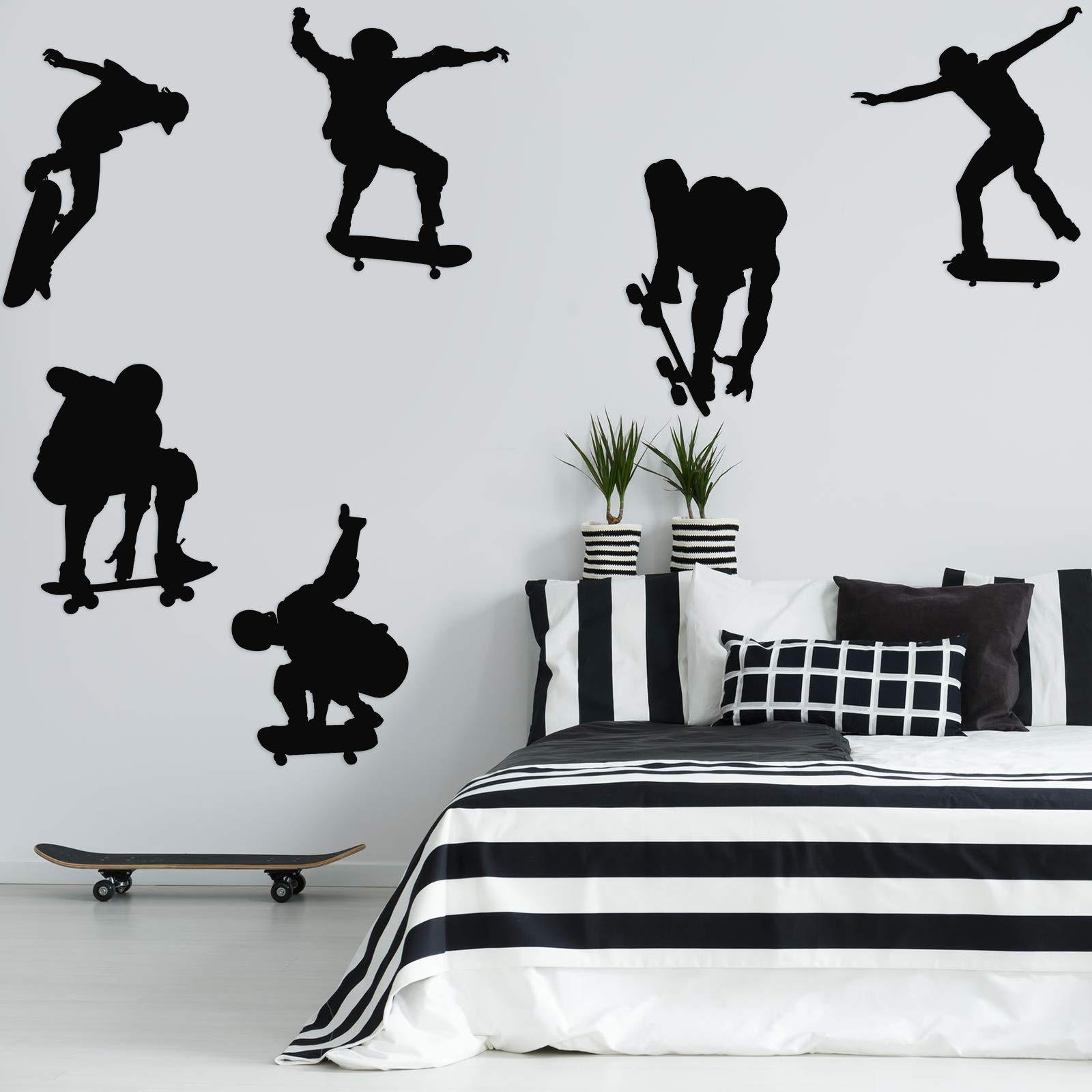 6 Pieces Playing Skateboards Sports Wall Decal 6 Count (Pack of 1), Black