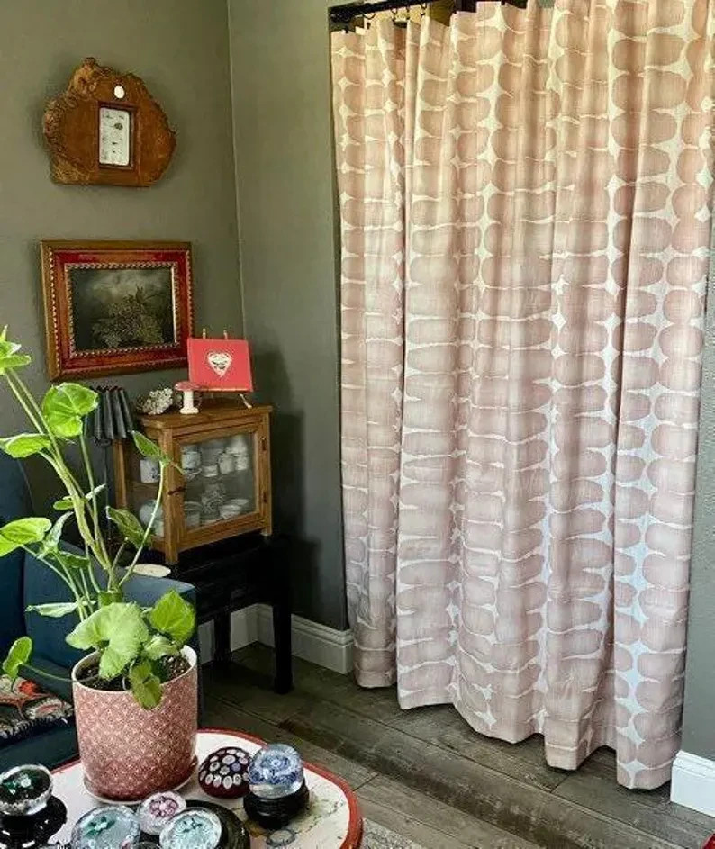 Curtains Made in the USA, Shibori Dot Blush, Medium Weight Cotton Slub
