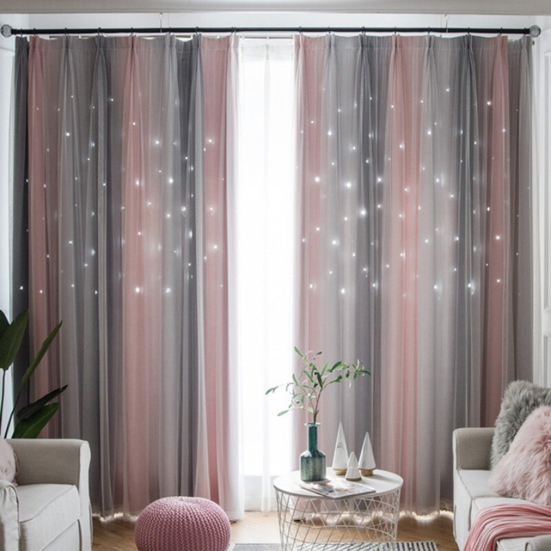 1PC French Mesh Rainbow Curtain Star Hollow Home Living Room Study Window Drapes