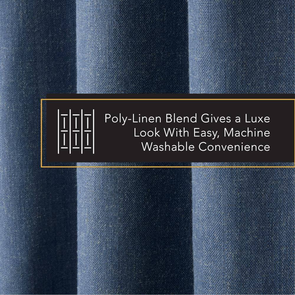 Arlo Solid Linen Texture 50 In. W X 84 In. L Polyester Blackout Navy Blue Curtai