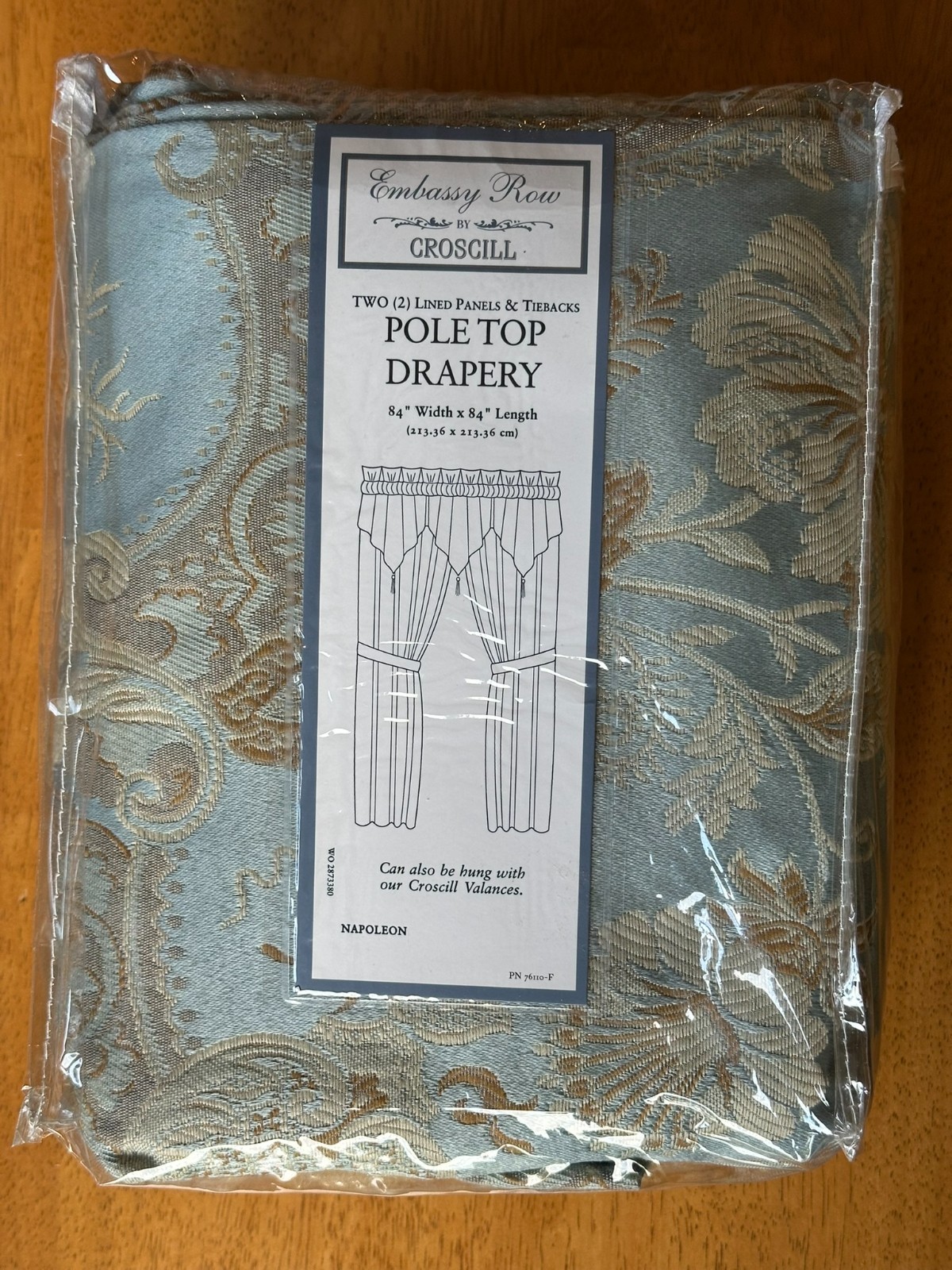Vintage Croscill Napoleon Pole Top Drapery Curtain Panels 84″x84″ NEW Blue Gold