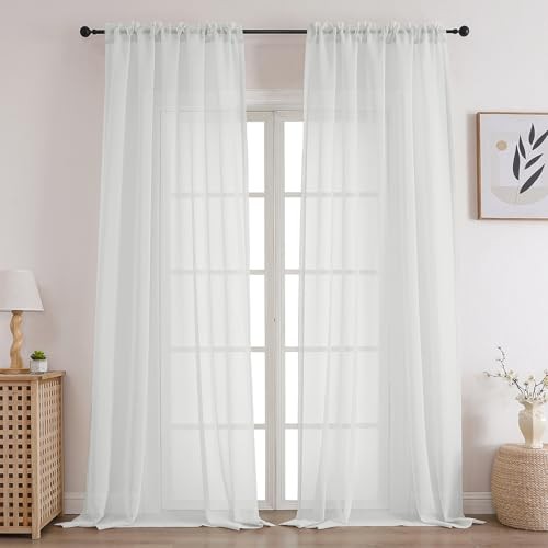 White Sheer Curtains 84 Inches Long 2 Panels 37″W x 84″L (Pack of 2) Off White