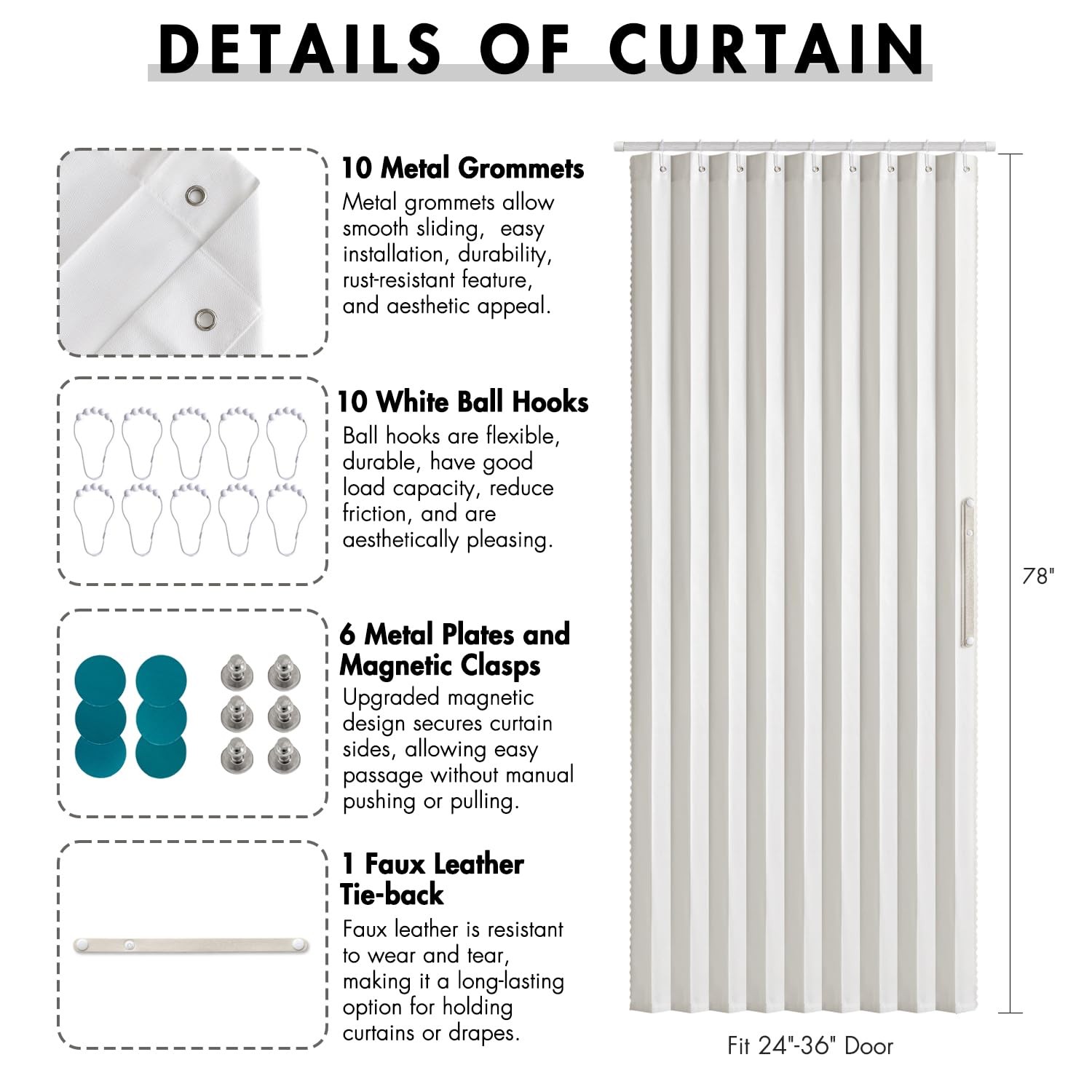 MIULEE Accordion Style Magnetic Folding Door 39″W x 78″L (Pack of 1), White