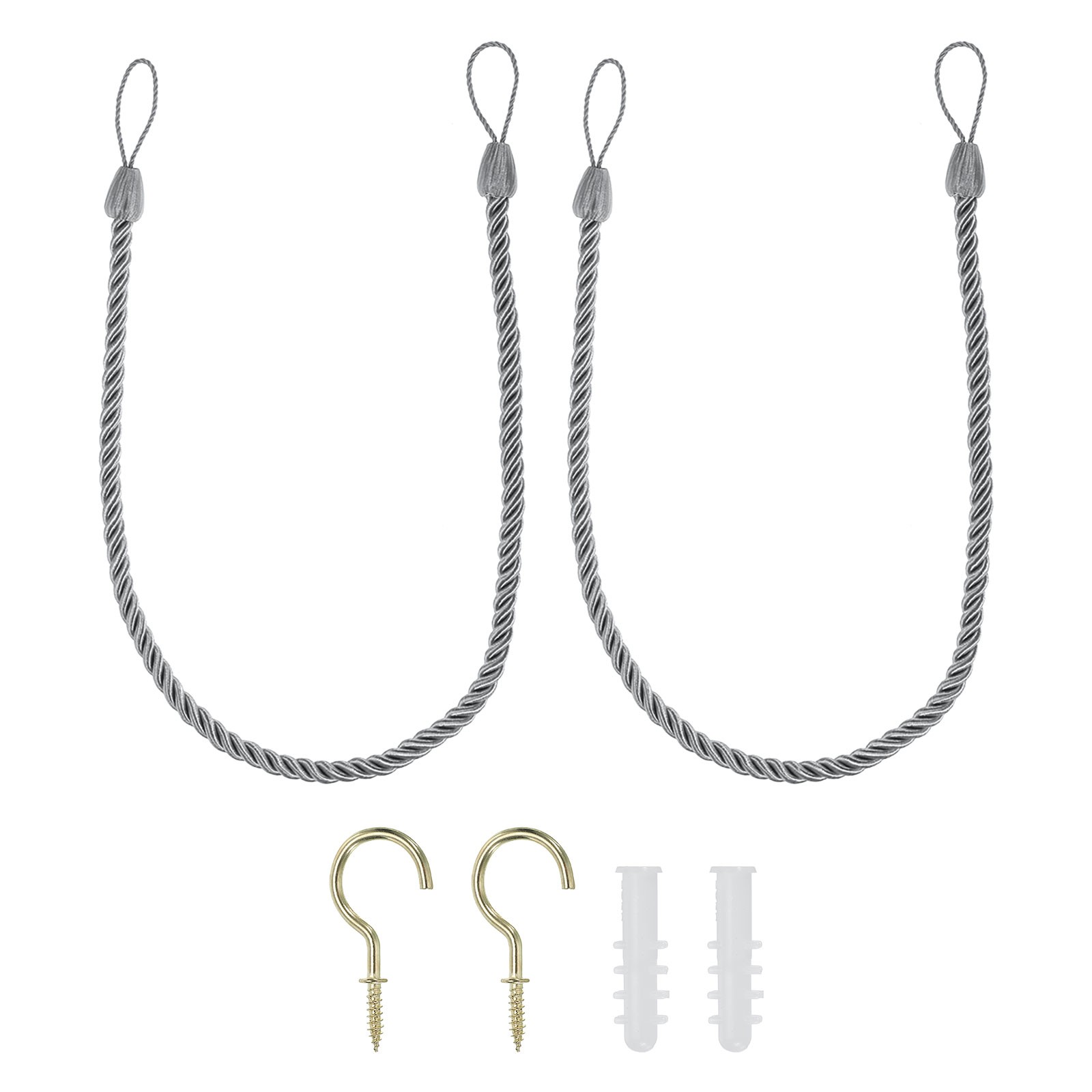 2 Set Silver Gray Curtain Tiebacks Ropes Braided Curtain Holdback