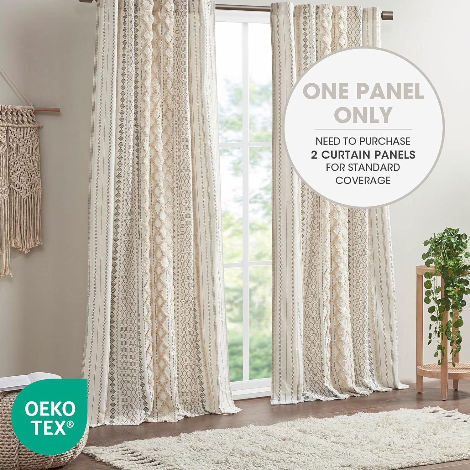 INK+IVY Imani Cotton SINGLE PANEL Curtain Drape Tufted Chenille Stripe Geometric