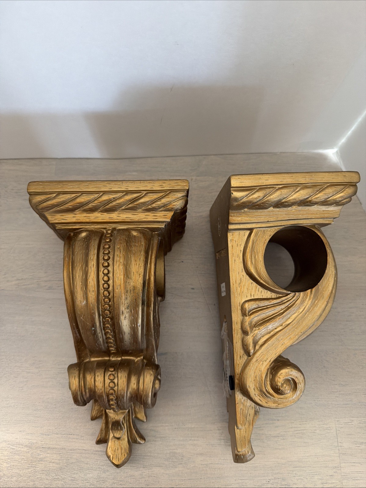 Curtain Rod Pole Holders Gold Gilt Wall Set Resin Heavy Duty Ornate MCM Vintage