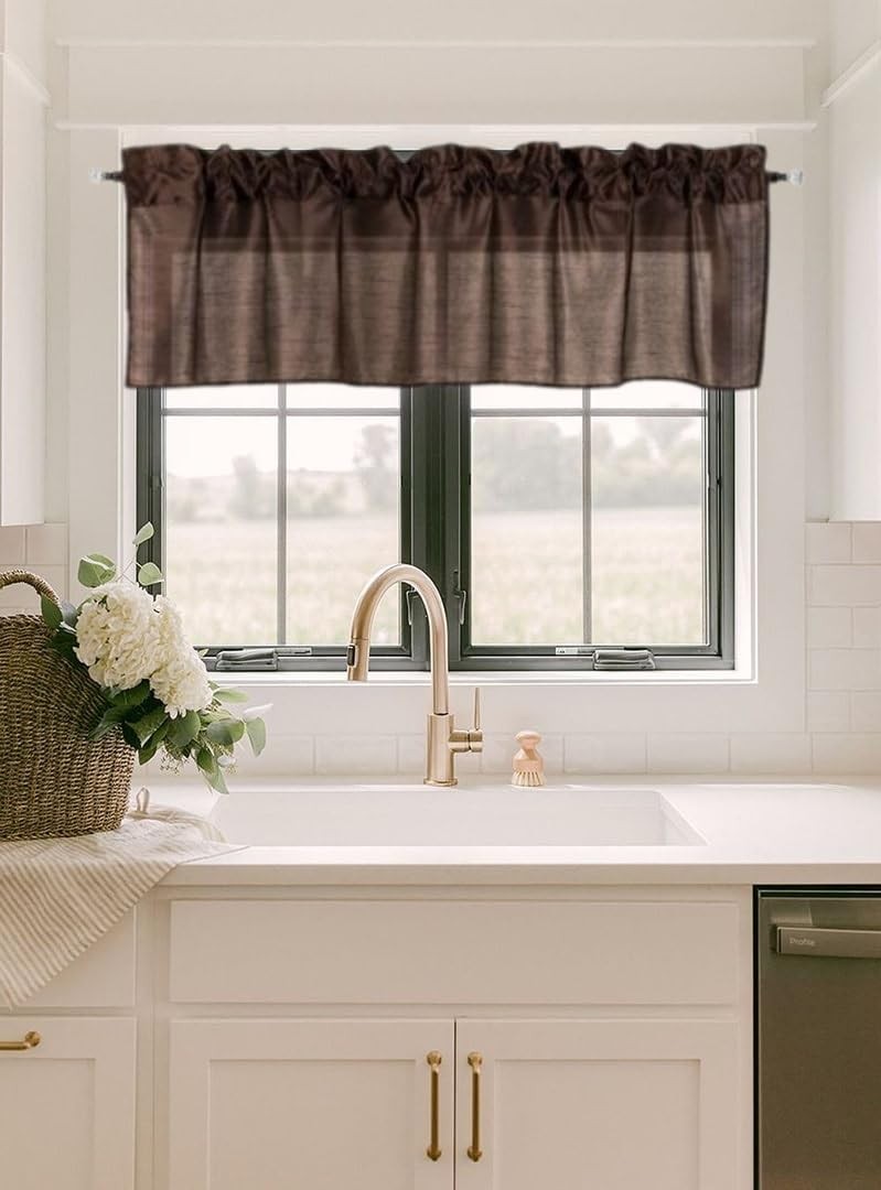 Faux Silk Window Valance Solid Rod Pocket Straight 55″ Wide Faux Silk Curtains