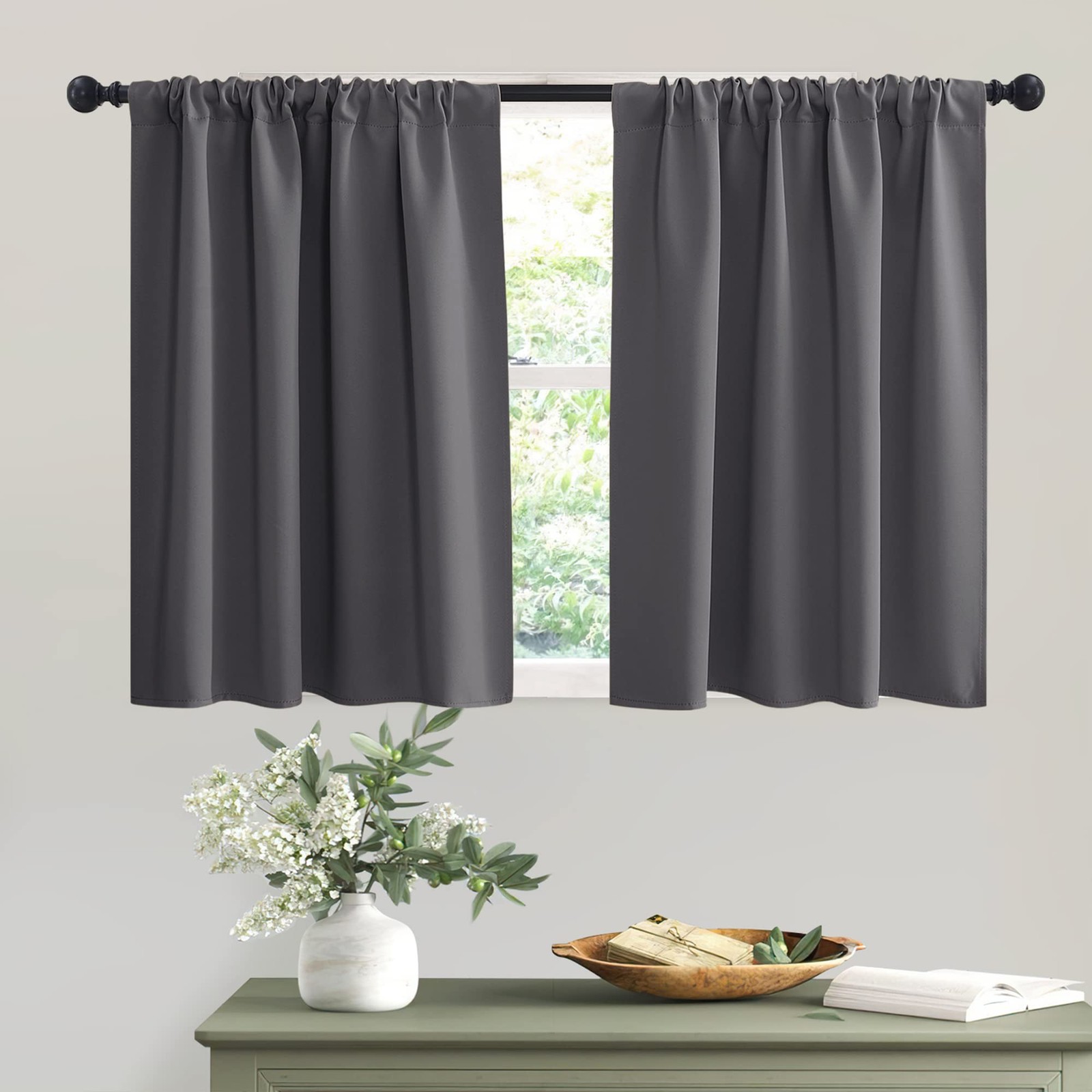 Short Curtains Gray Half Window for Bedroom Wide 42 X Long 36 Inches