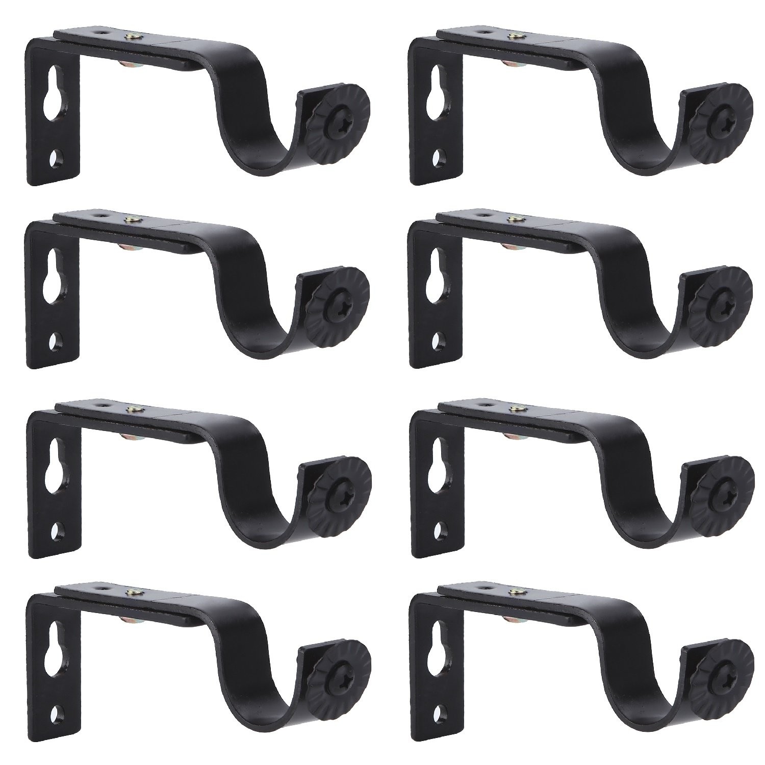 8 PCS Black Curtain Rod Brackets Hardware Holders Set 3/4 To 5/8 Inch