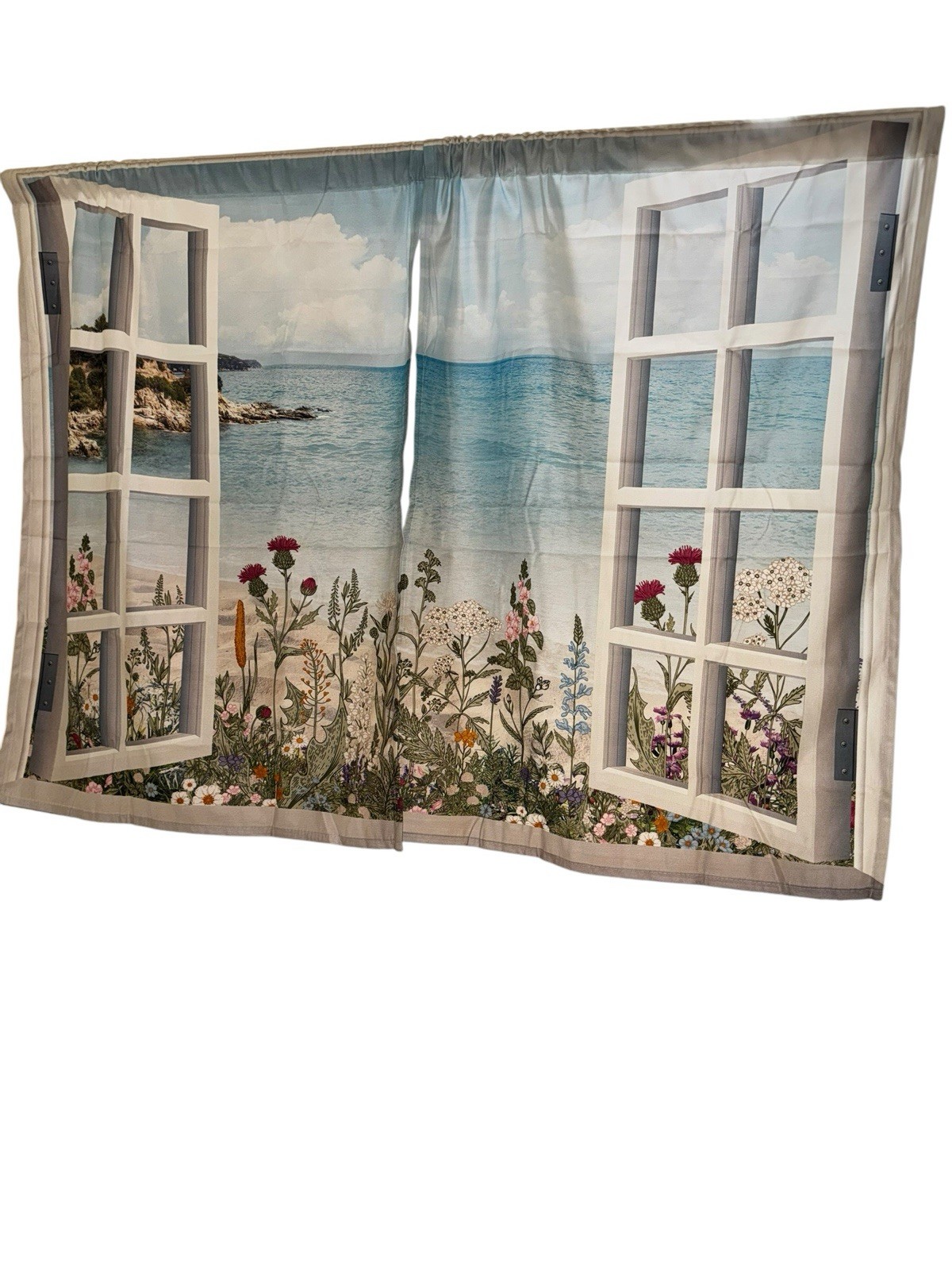 Coastal Beach Cloth Bathroom Window Curtain Panels Set of 2 Ocean View 35×27