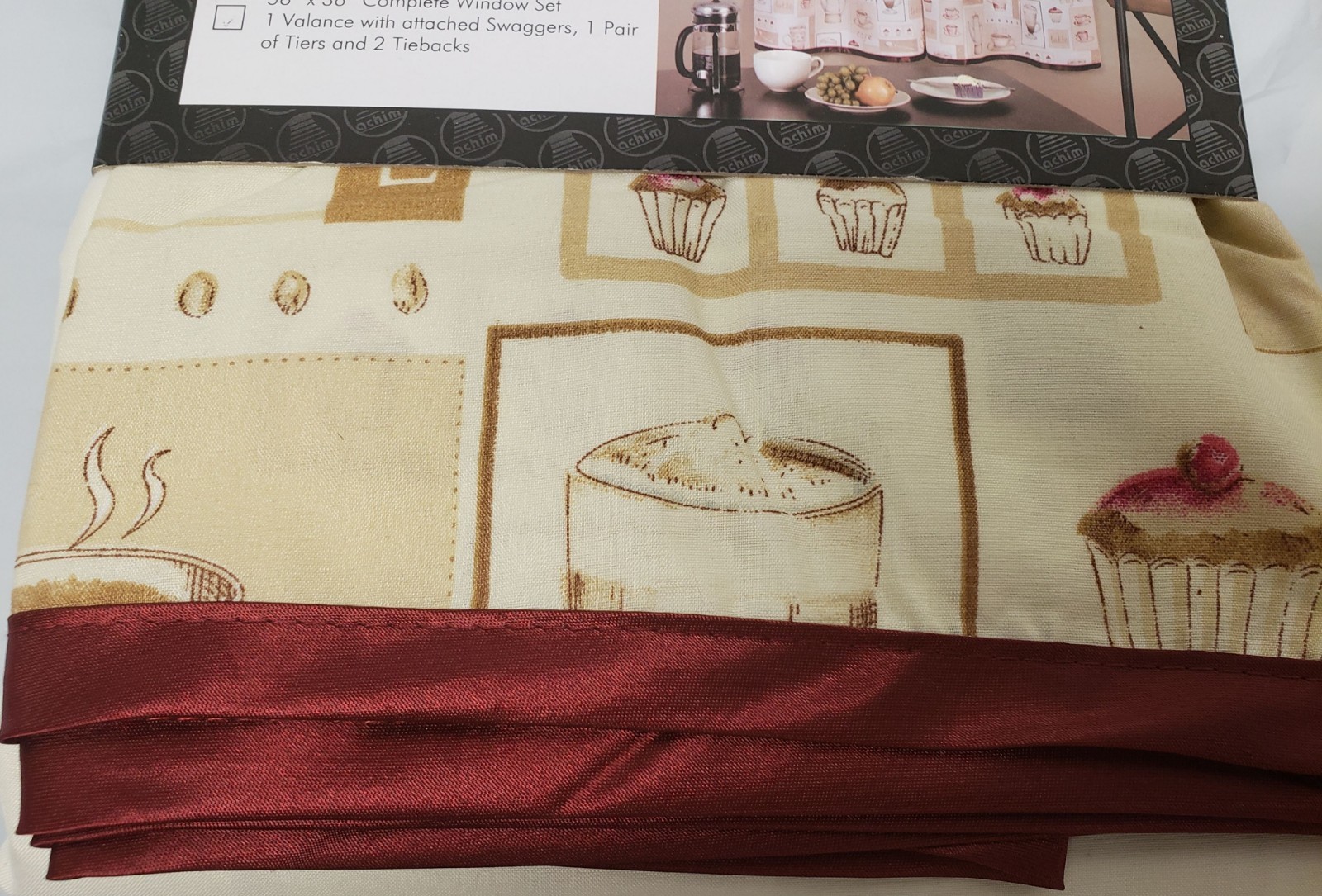 Kitchen Curtains Embellished Cottage Set (58″ x 36″) COFFEE CAPPUCCINO, Achim