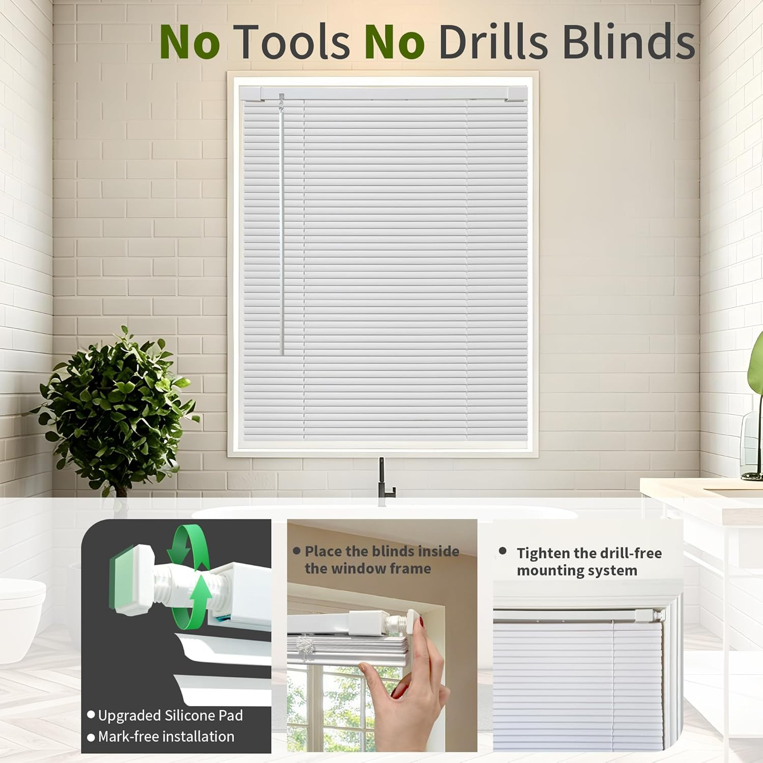 No Tools No Drill 1″ Cordless Mini Blinds, Horizontal Light Filtering Blind, Vin