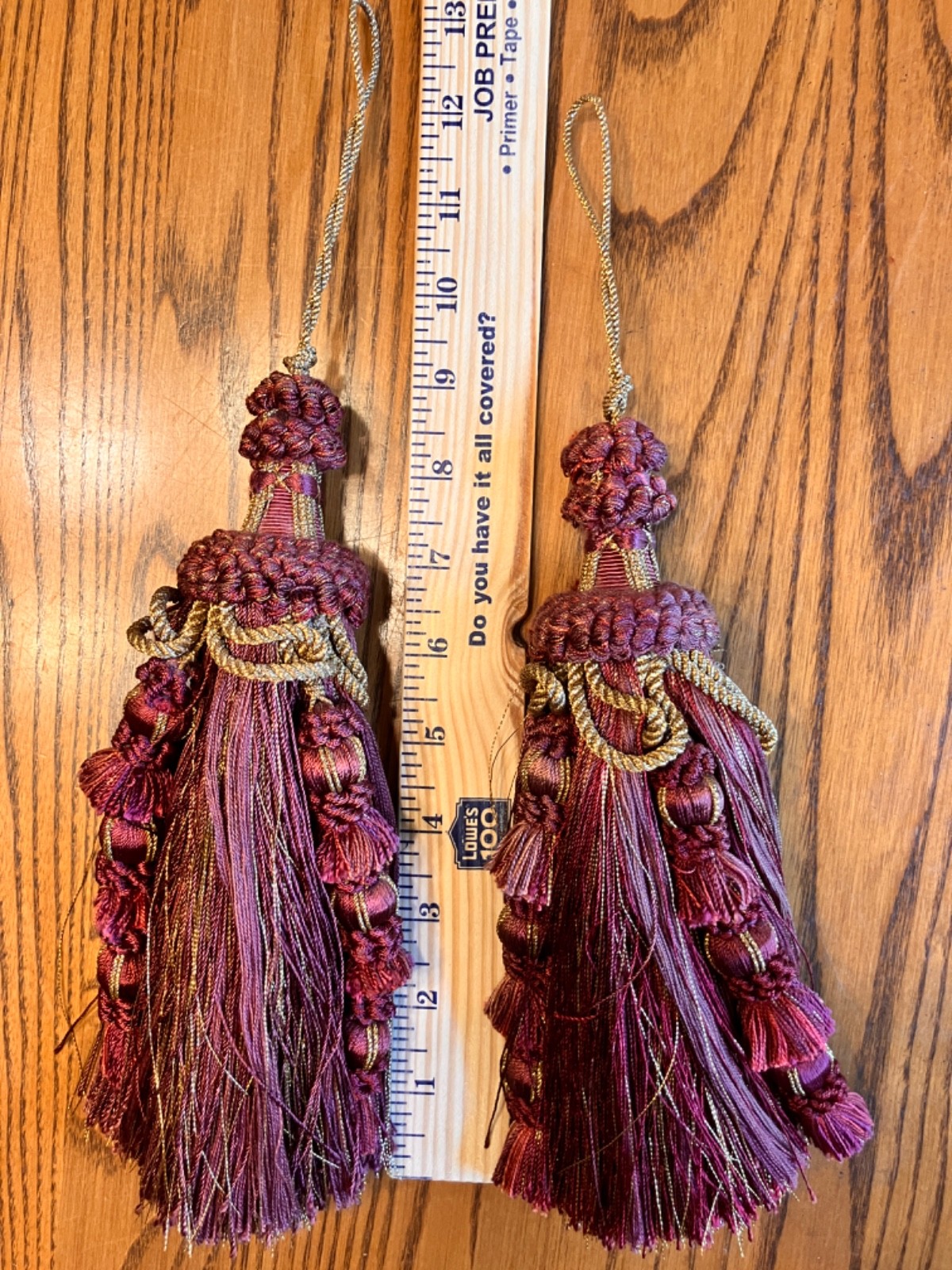 Decorative Pair Of Key Tassels Burgundy/Red/Gold 9″