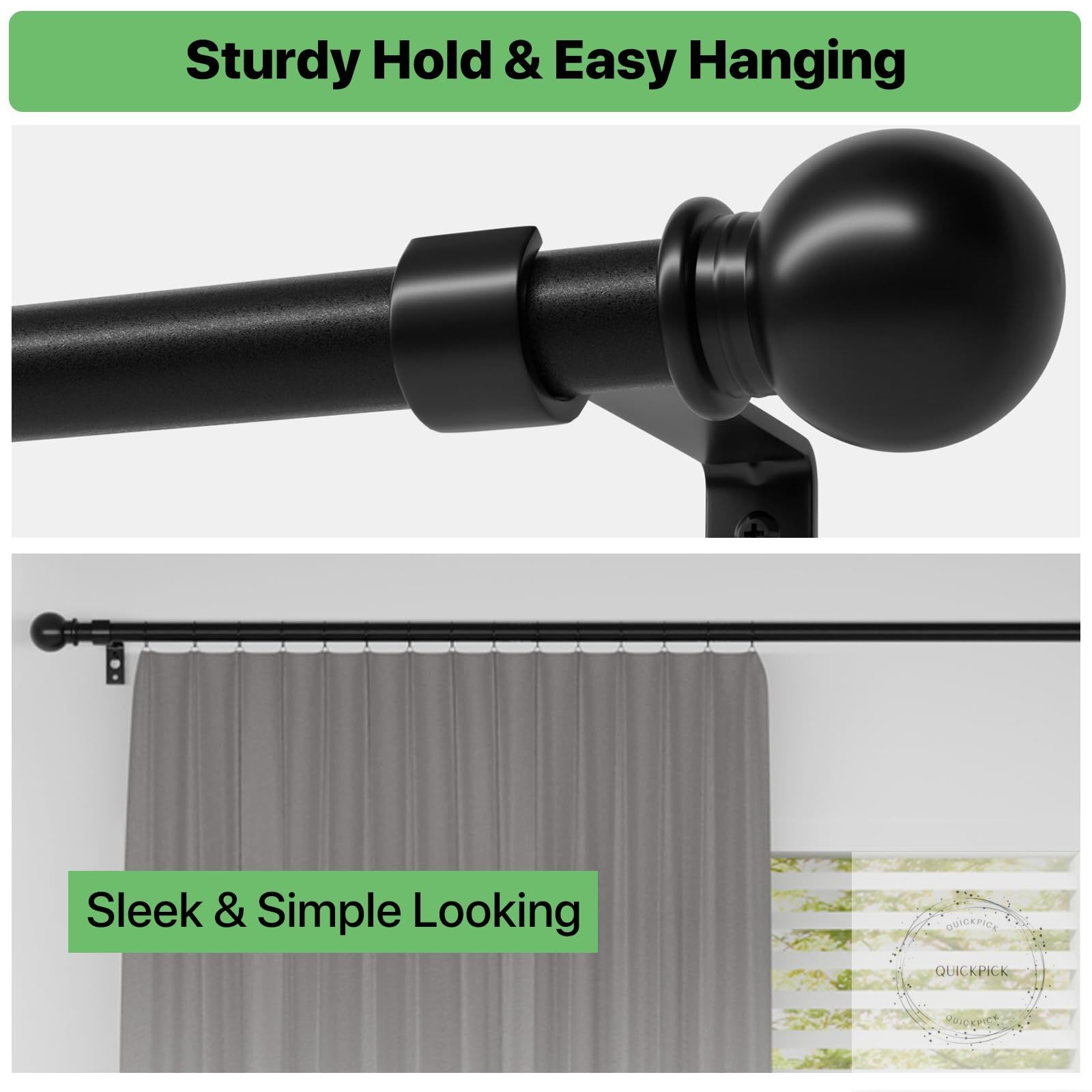 Curtain Rods for Windows 28 to 48 inch, 5/8 inch Black Curtain Rod Set Brackets