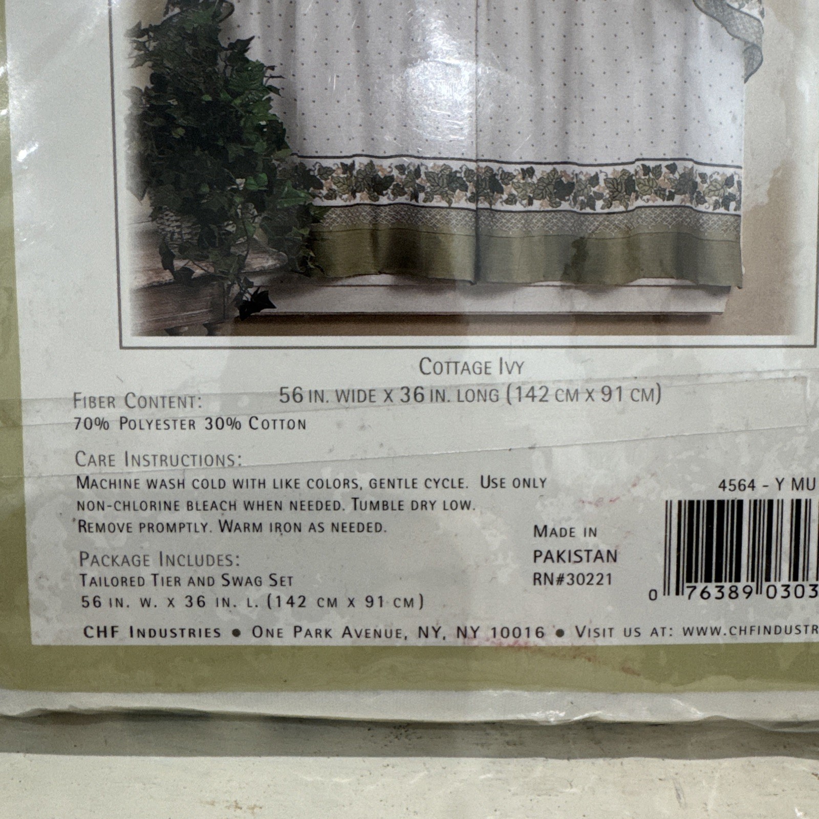 CHF Window Curtains Cottage Ivy Tailored Tier And Swag Set 56” x 36” Long (2)