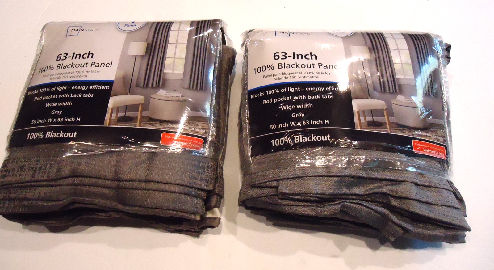 Lot of (2) Mainstays Solid Gray Blackout Curtain 63″Hx 50″W Panels