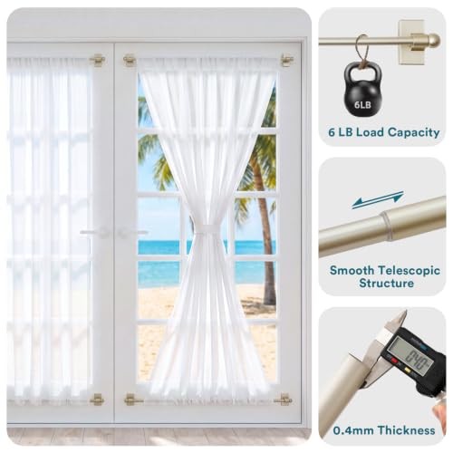 2 Pack Magnetic Curtain Rods Adjustable 16-28 Inch Champagne Gold Metal Door Rod