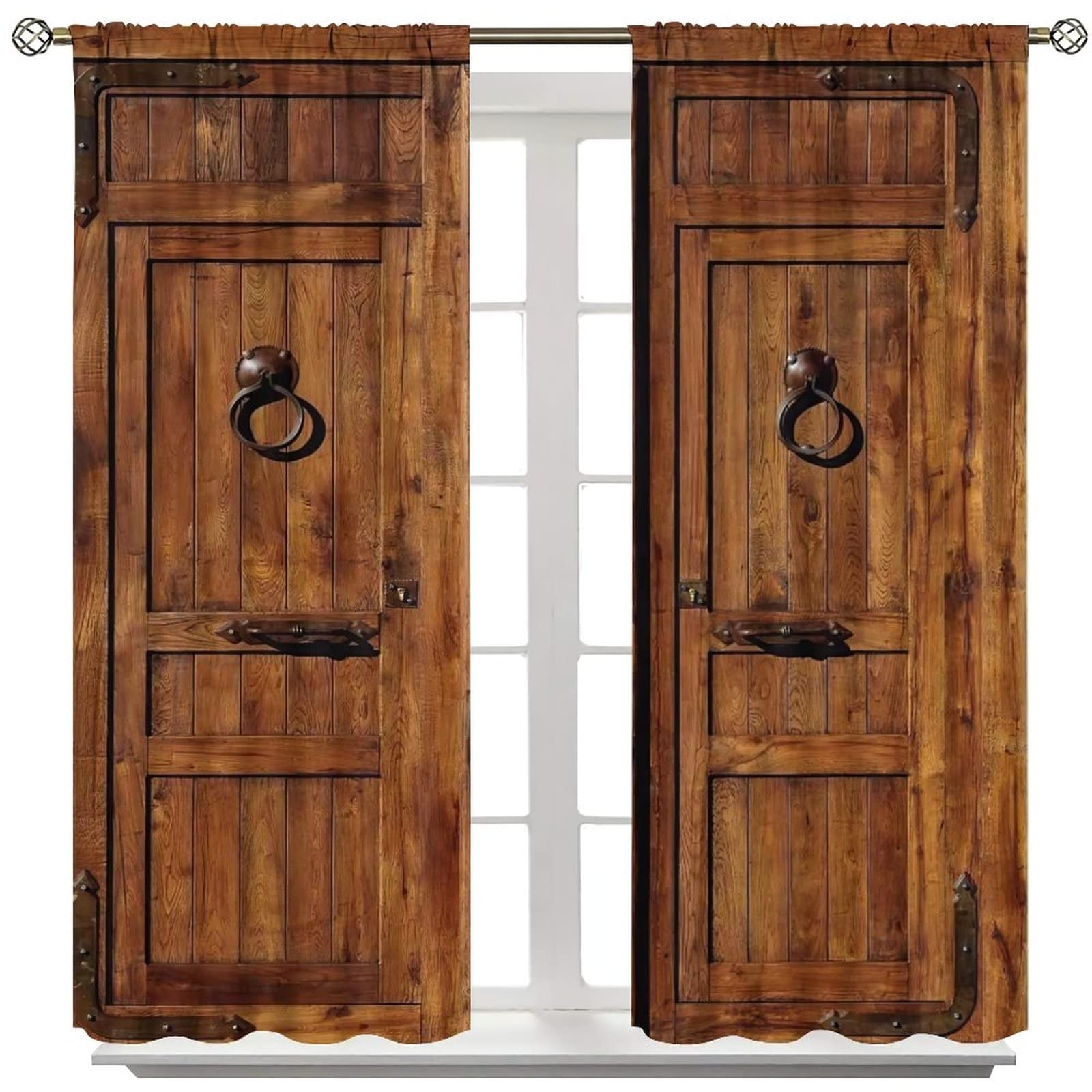 Godazzling Rustic Wooden Barn Door Blackout Window Curtains Vintage Wood