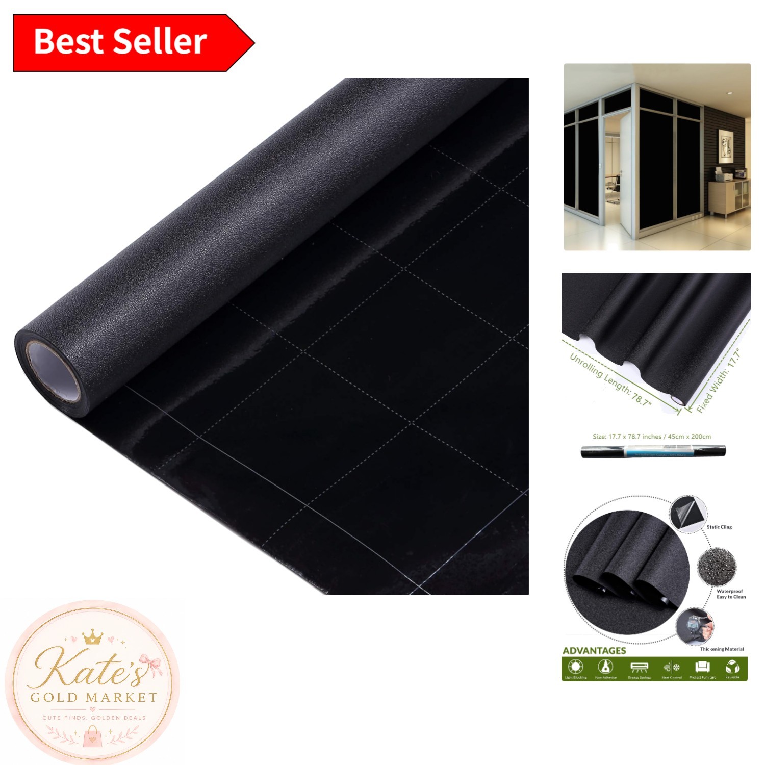 17.7 x 78.7 Black Window Cover – 99% UV Protection & Room Darkening Tint