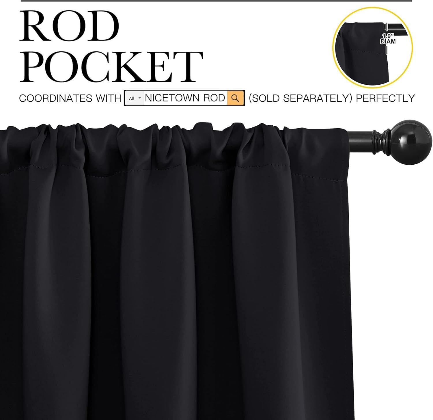 Art Deco Black Blackout Drapes – Noise Reducing Window Treatments (Pack of 2)