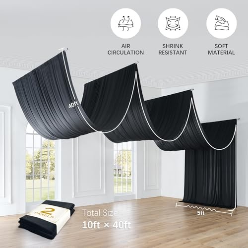 10ftx40ft Ceiling Curtain for Wedding Parties – 60″W x 480″L (Pack of 2) Black