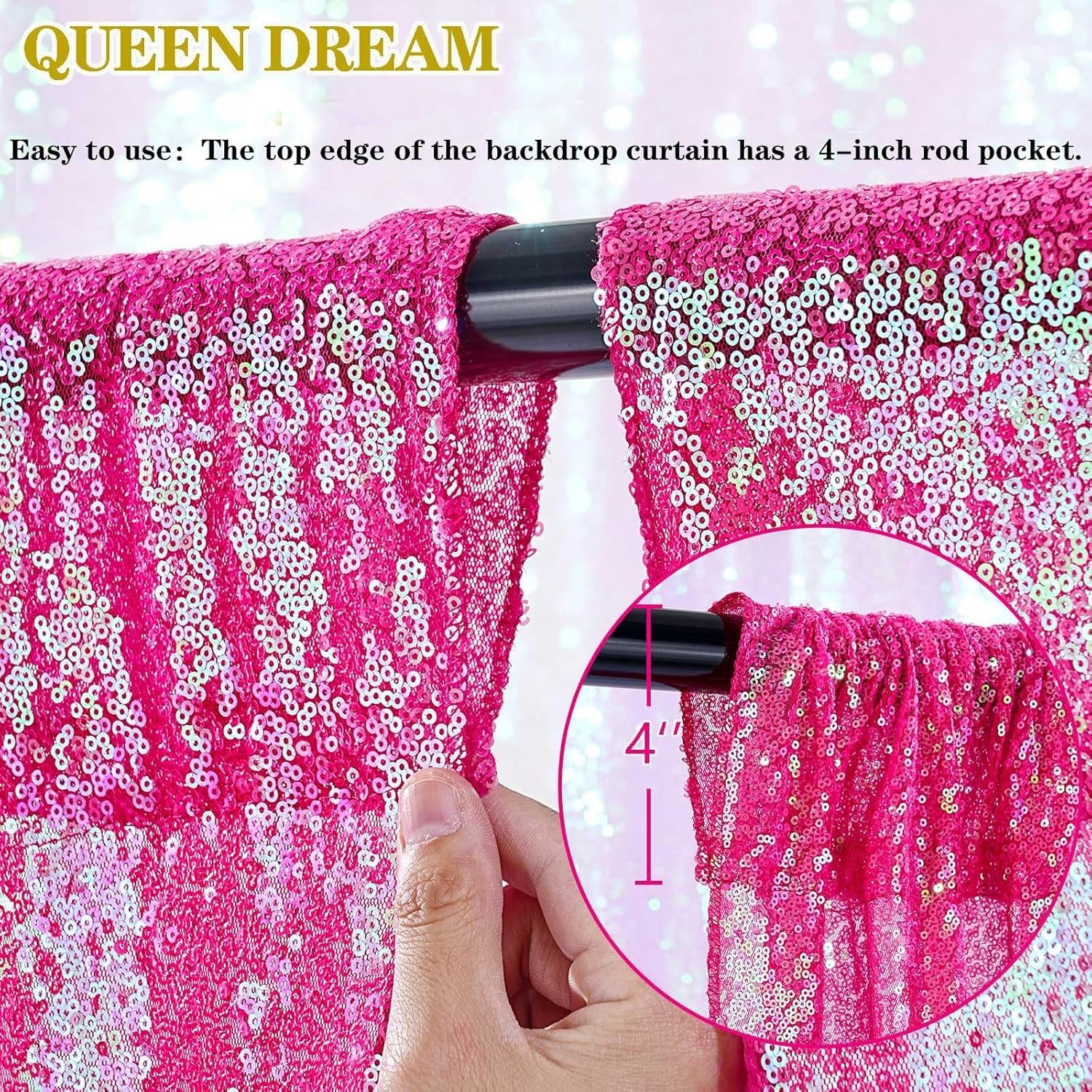 “Sequin Backdrop Curtains Panels Drapes: 2 Packs Iridescent Hot Pink Backdrop ..