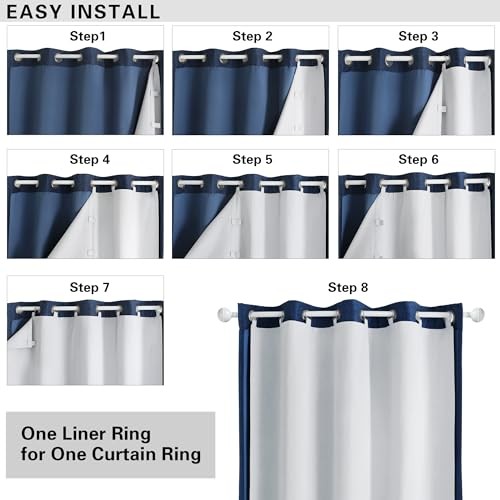 100% Blackout Curtain Liner 2 Panels Set 50″W x 80″L (Pack of 2) Greyish White