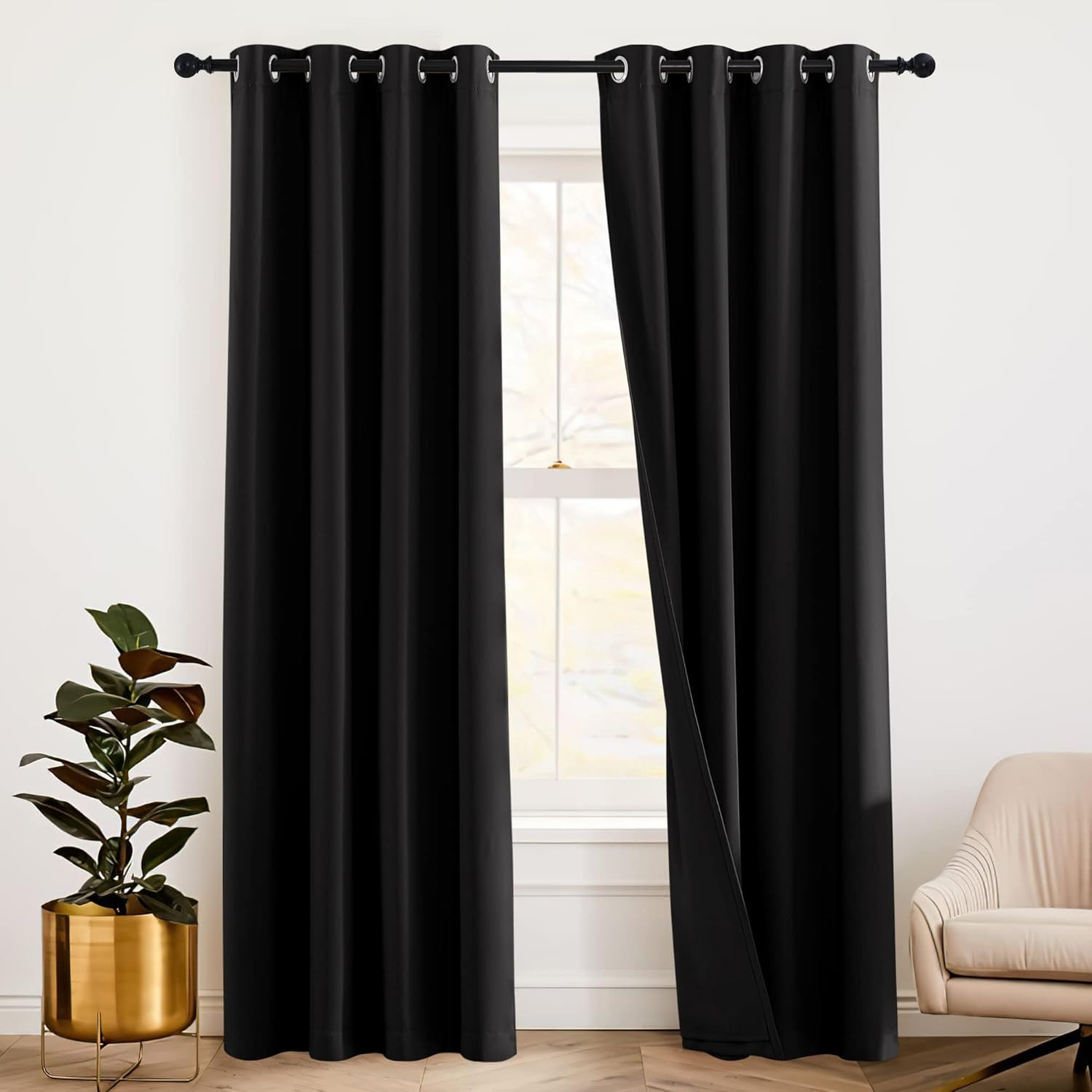 3-in-1 Blackout Thermal Curtains with Detachable Liner, 52×84 in, 1 Pair