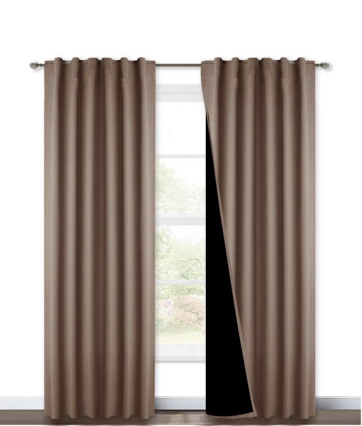 Complete Blackout Shades with Rod Pocket/Back Tab for Large Window, Black Lined