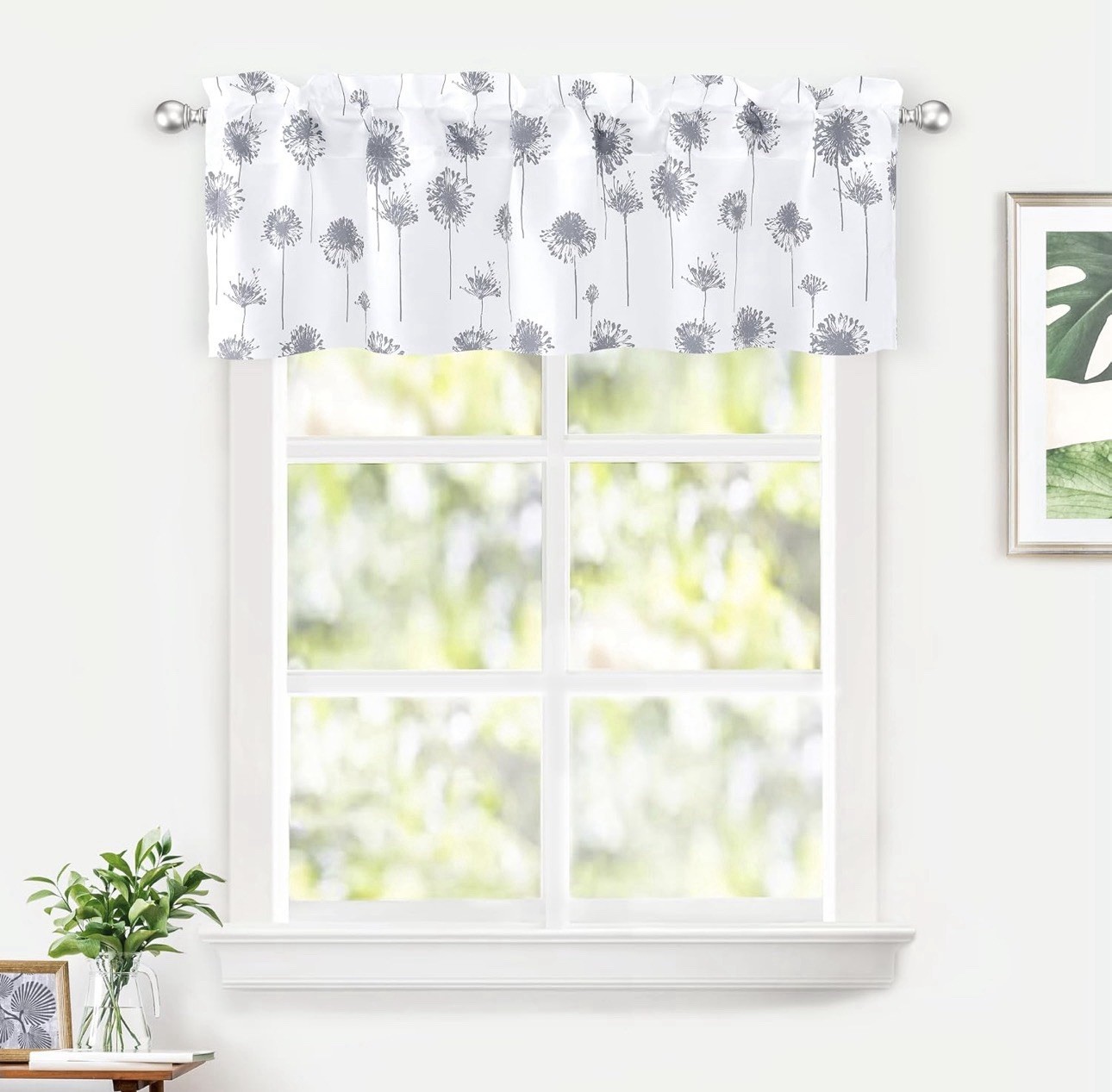 DriftAway Dandelion Floral Lined Thermal Light Filtering Valance Rod 52×14