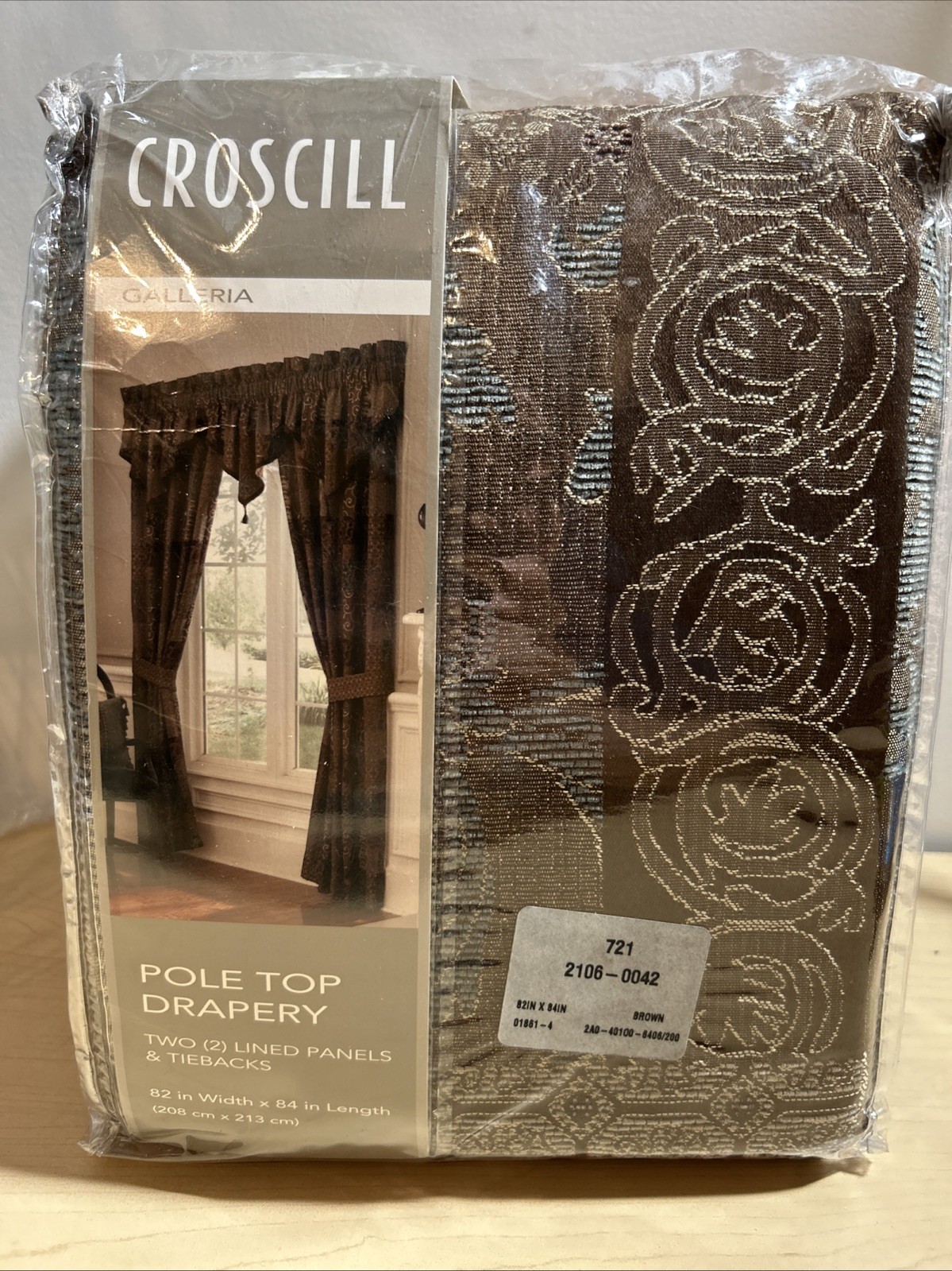 CROSCILL GALLERIA BROWN BLUE (PAIR) DRAPERY PANELS 41 X 84 TUSCAN POLE TOP NEW