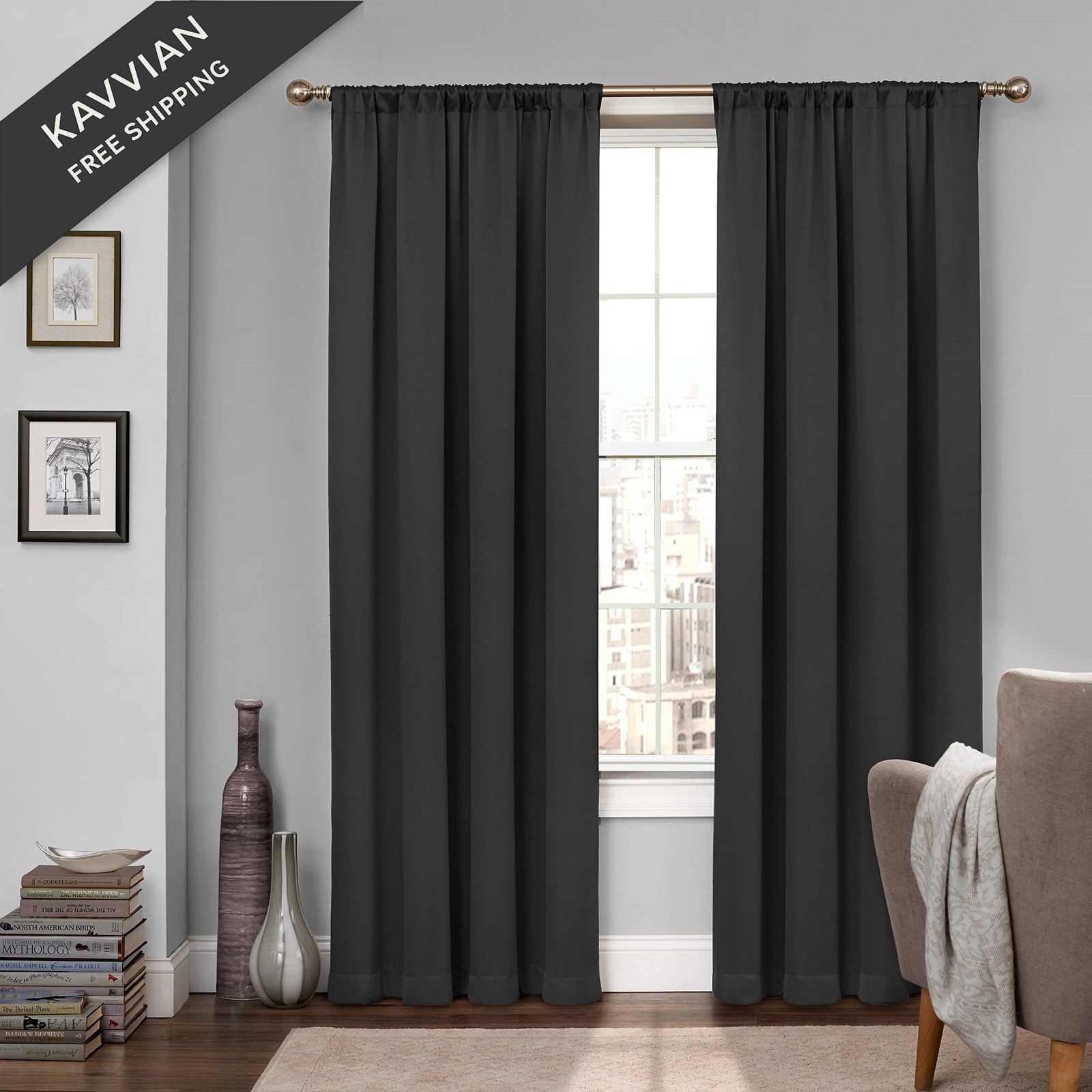 Eclipse Solid Thermapanel Pair, Room Darkening 26″W x 84″L (Pack of 2), Black