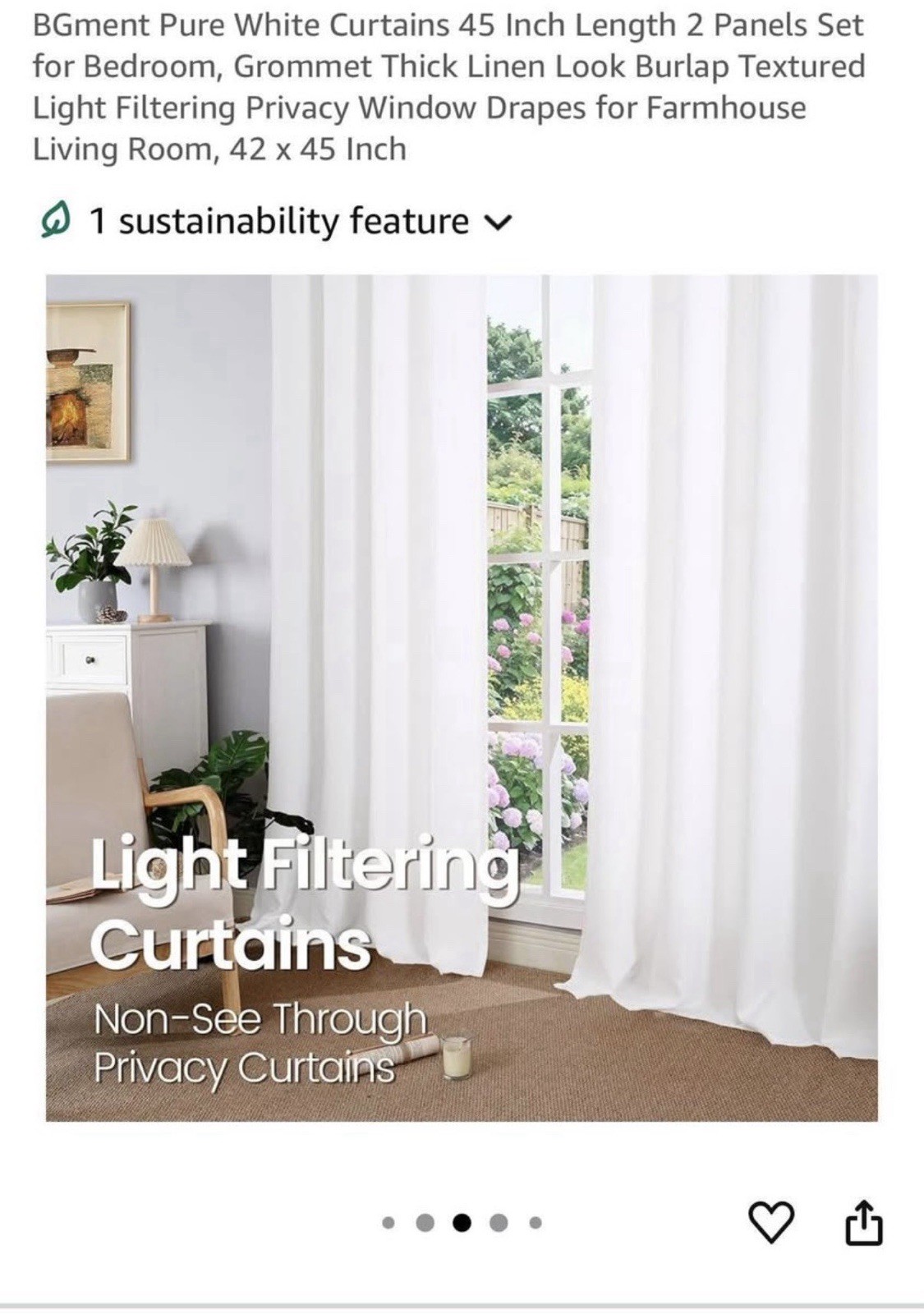 Pure White Curtains 45 Inch Length 2 Panels Set for Bedroom – NIP!