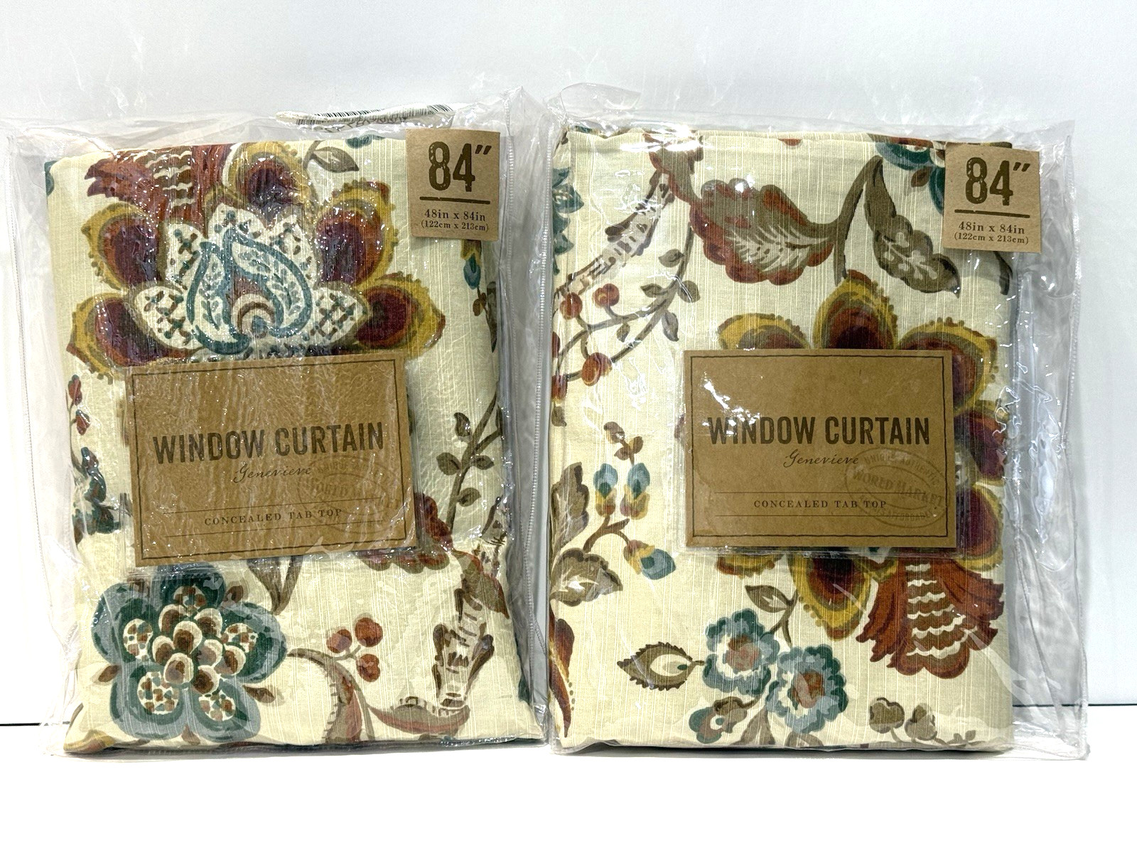 Set of 2 WORLD MARKET 48″x 84″ in Floral Panels Curtains Drapes Lined Cotton