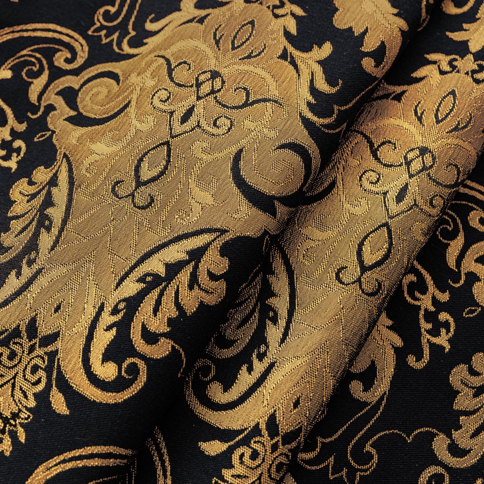 Luxury Damask Waterfall Valance Curtains, Black Gold, 59″ Wide, Elegant Home Dec