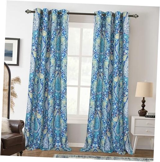 Floral Curtains for Bedroom 80% 80% Blackout Teal 52″W x 96″L (Pack of 2) Teal
