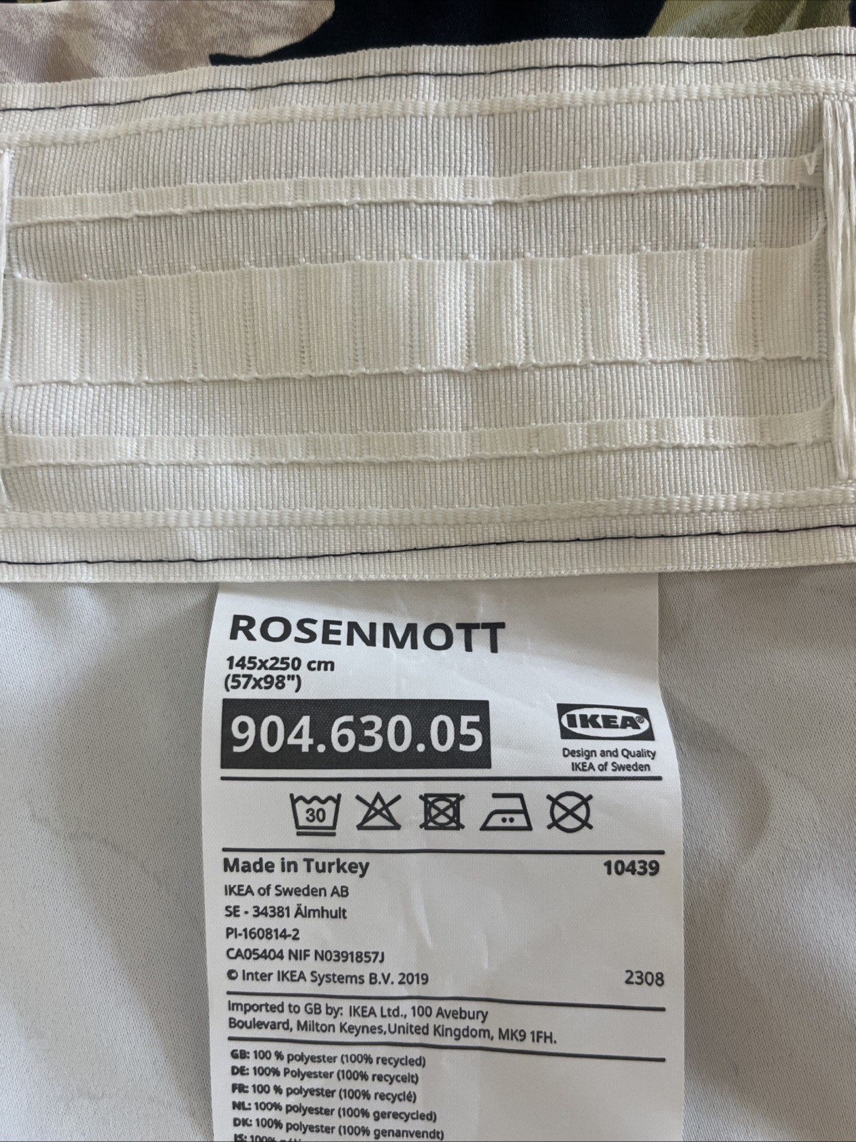 IKEA ROSENMOTT Blackout Curtains 2 Panels (1 pair) 57×98 Black Floral Polyester