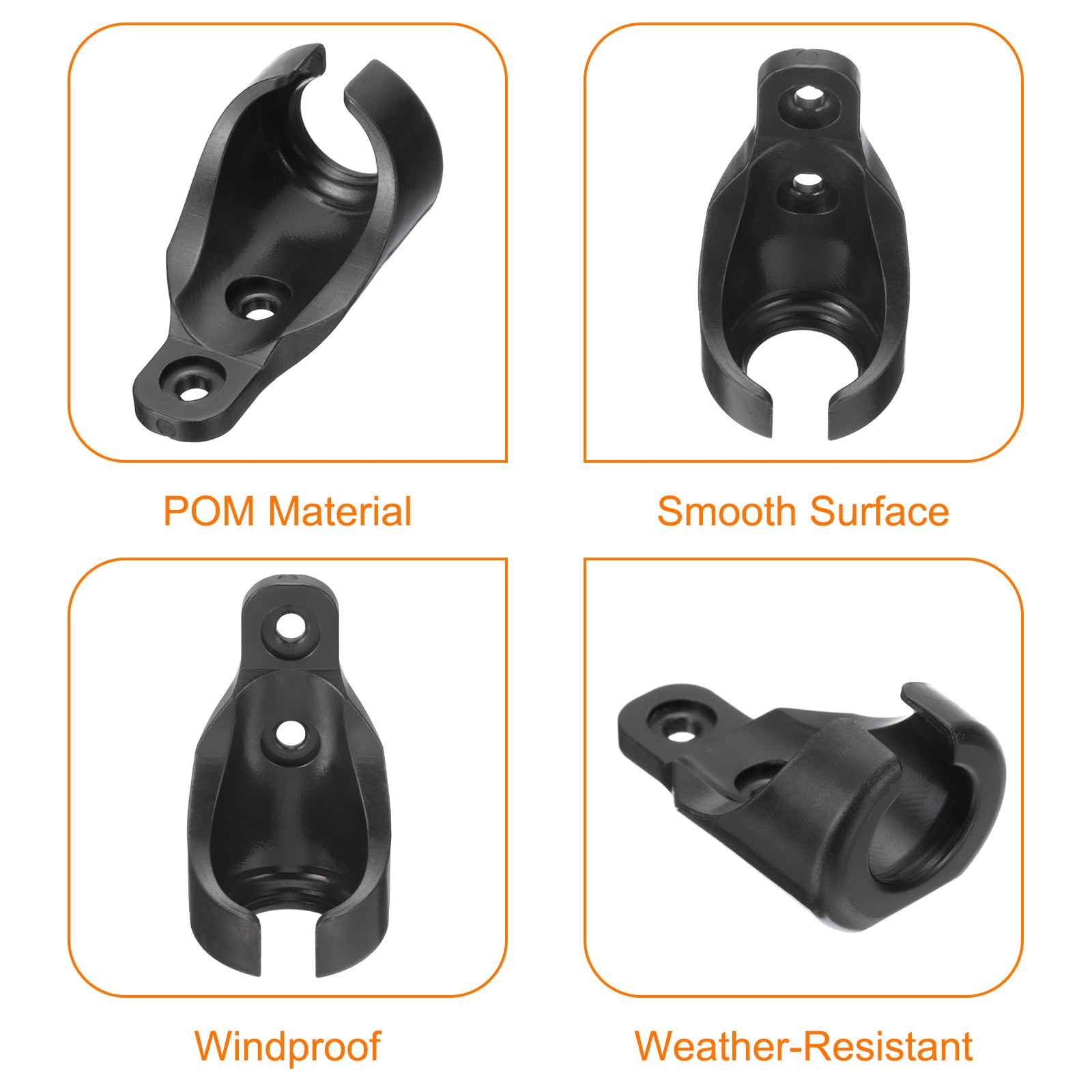 4Pcs Bungee Receiver Brackets Plastic for Roller Shade Tie Down Straps Black
