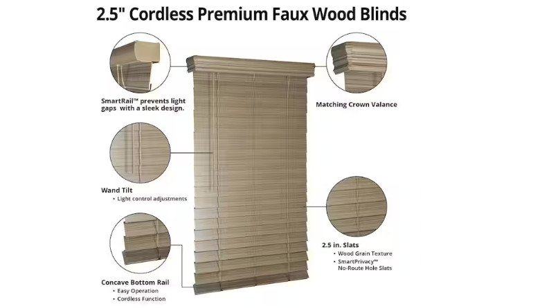 Home Decorators Driftwood Gray Cordless Faux Wood Blinds 34×48 2.5in Slats