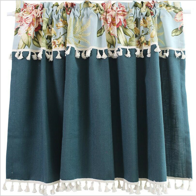 Floral Short Curtain for Kitchen Cabinet Door Small Window Drape Cafe Valance